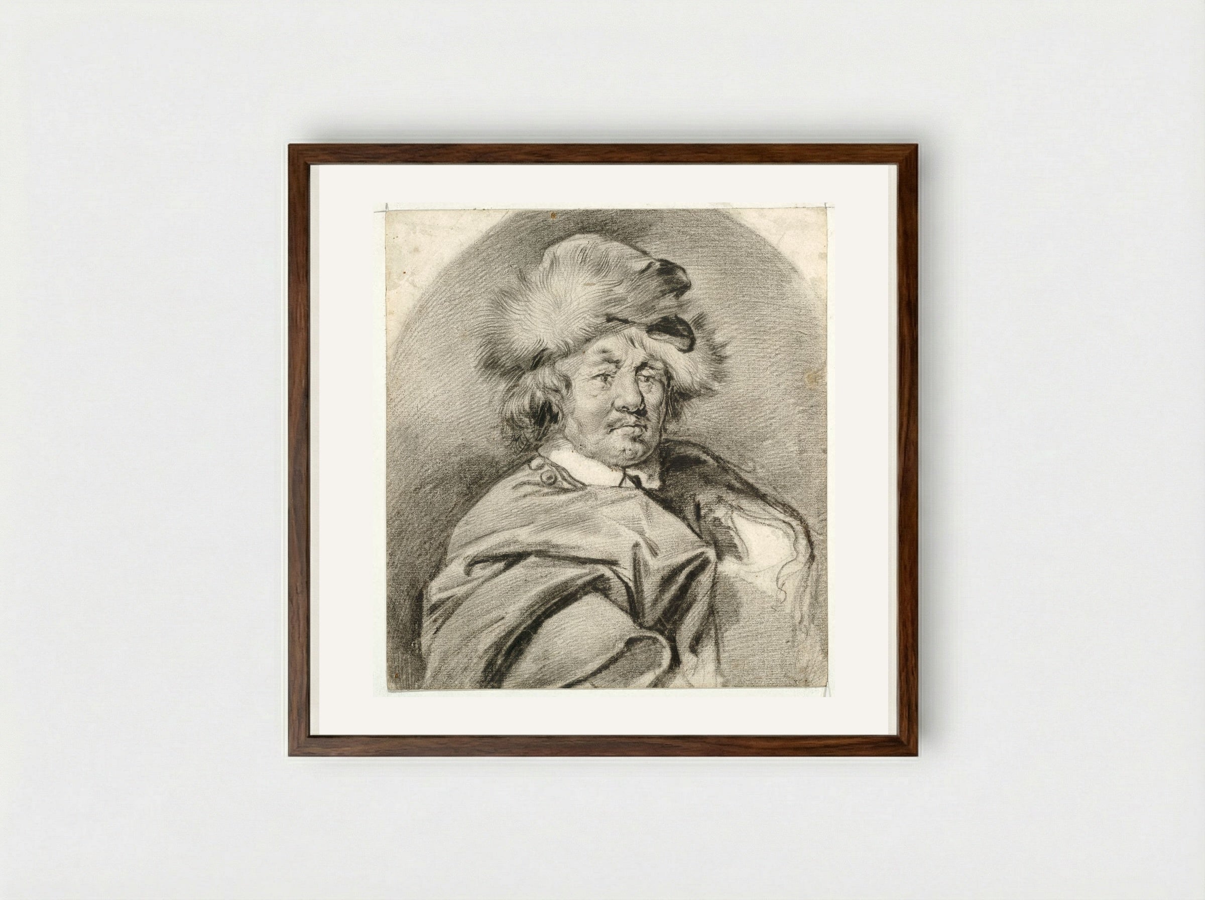 Man with a Cloak and a Polish Hat - Cornelis Visscher - Framed Print Dark Wood