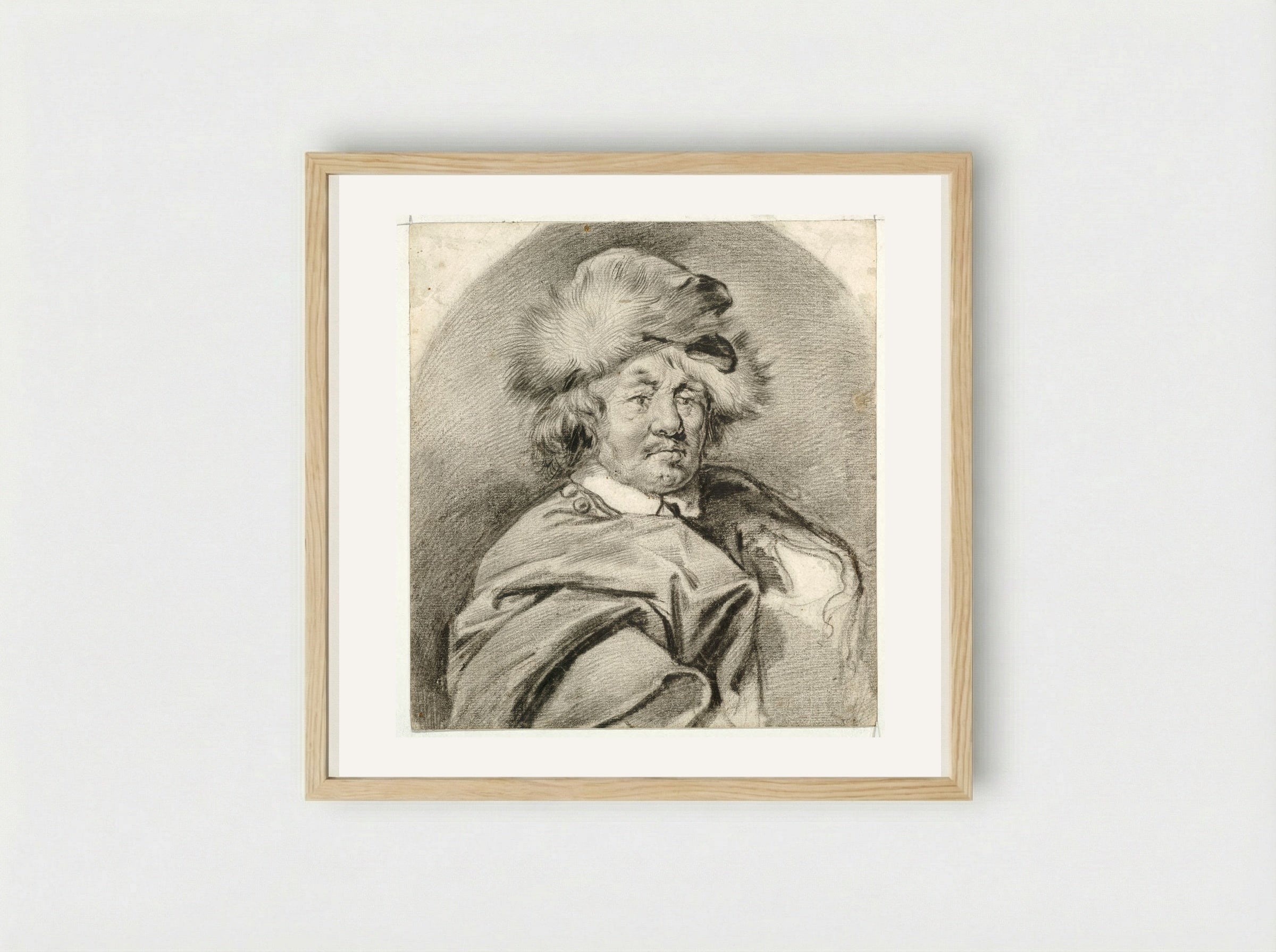 Man with a Cloak and a Polish Hat - Cornelis Visscher - Framed Print Wood