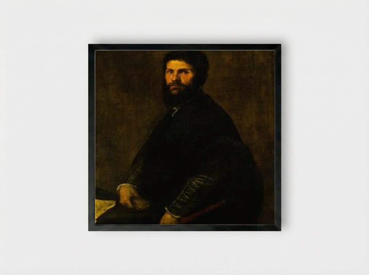 Man with a Flute - Titian - Framed Print Black