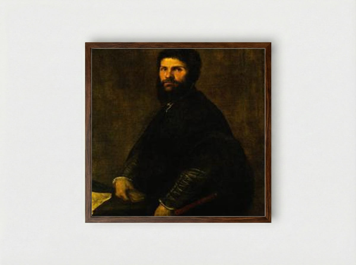Man with a Flute - Titian - Framed Print Dark Wood