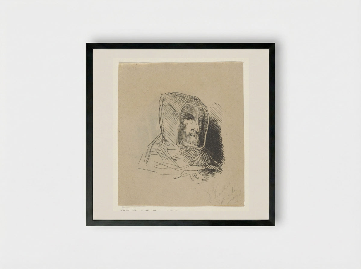 Man with a Hood and Beard - Johann Wilhelm Friedrich Kachel - Framed Print Black