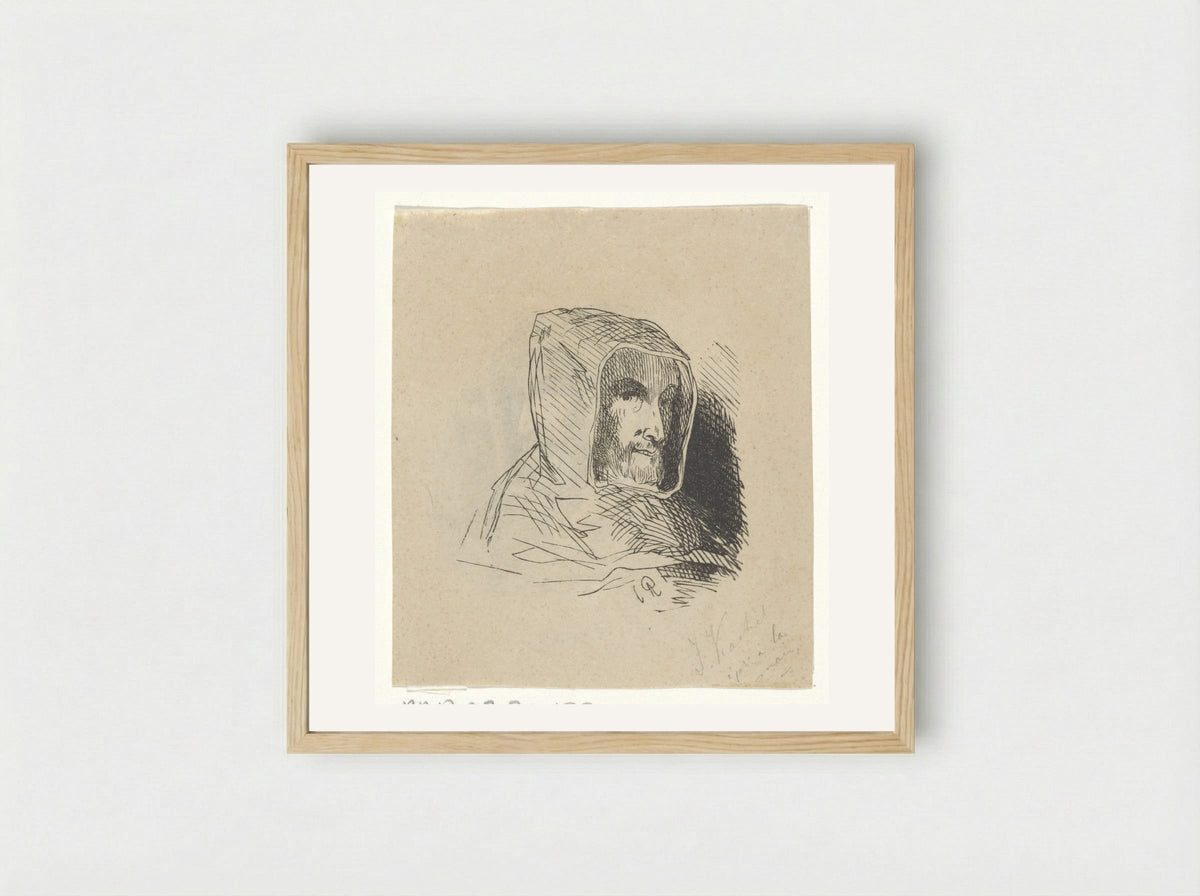 Man with a Hood and Beard - Johann Wilhelm Friedrich Kachel - Framed Print Wood
