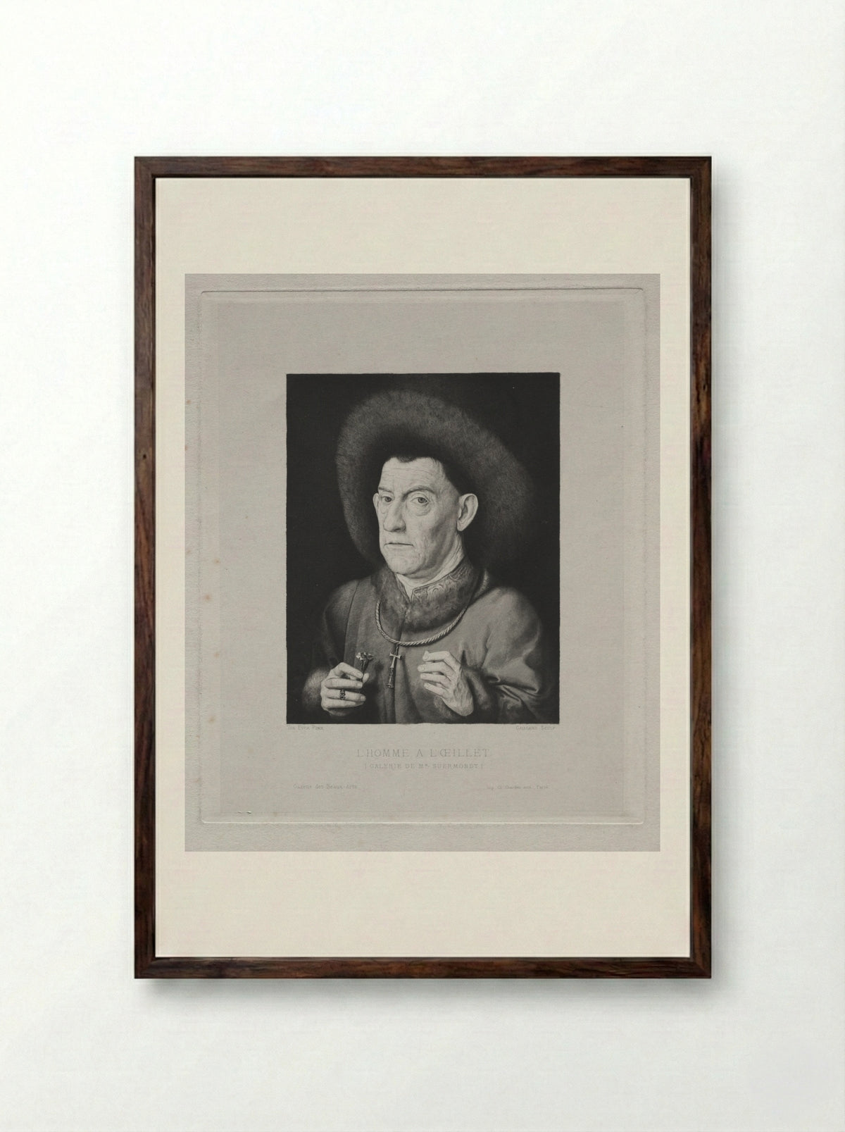 Man with a Pink - Claude-Ferdinand Gaillard - Framed Print Dark Wood