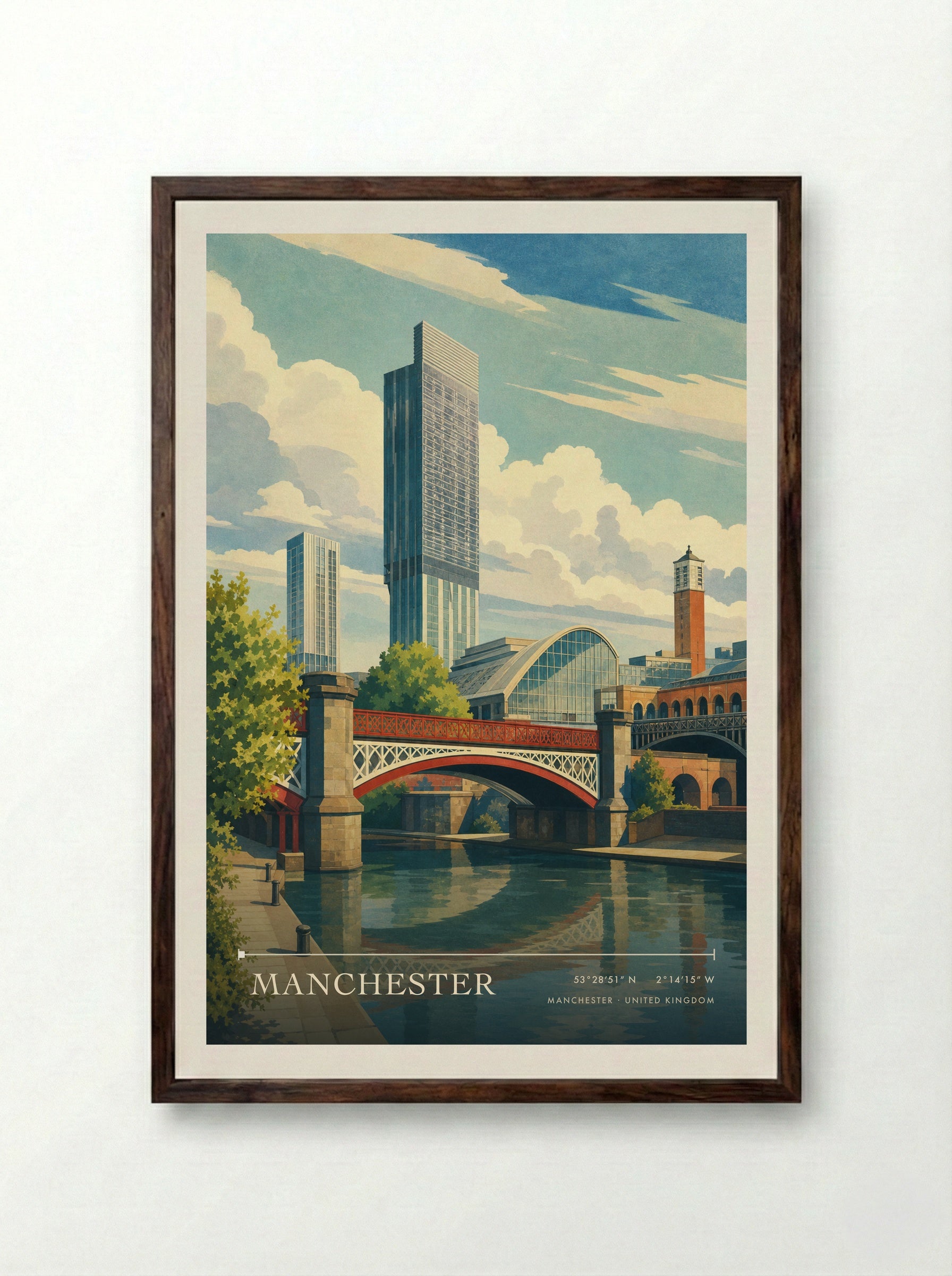 Manchester United Kingdom Travel Poster - Framed Print Dark Wood
