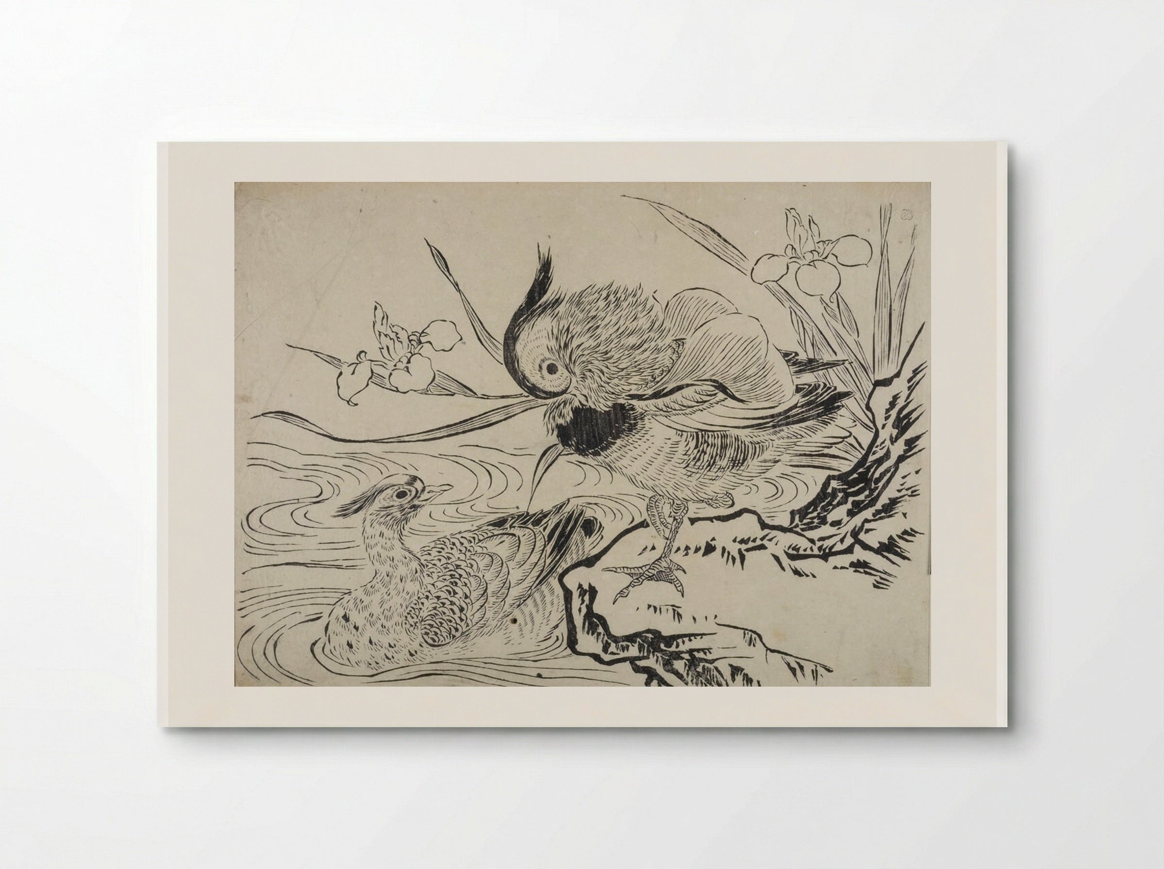 Mandarin Ducks and Iris - Okumura Masanobu - Poster