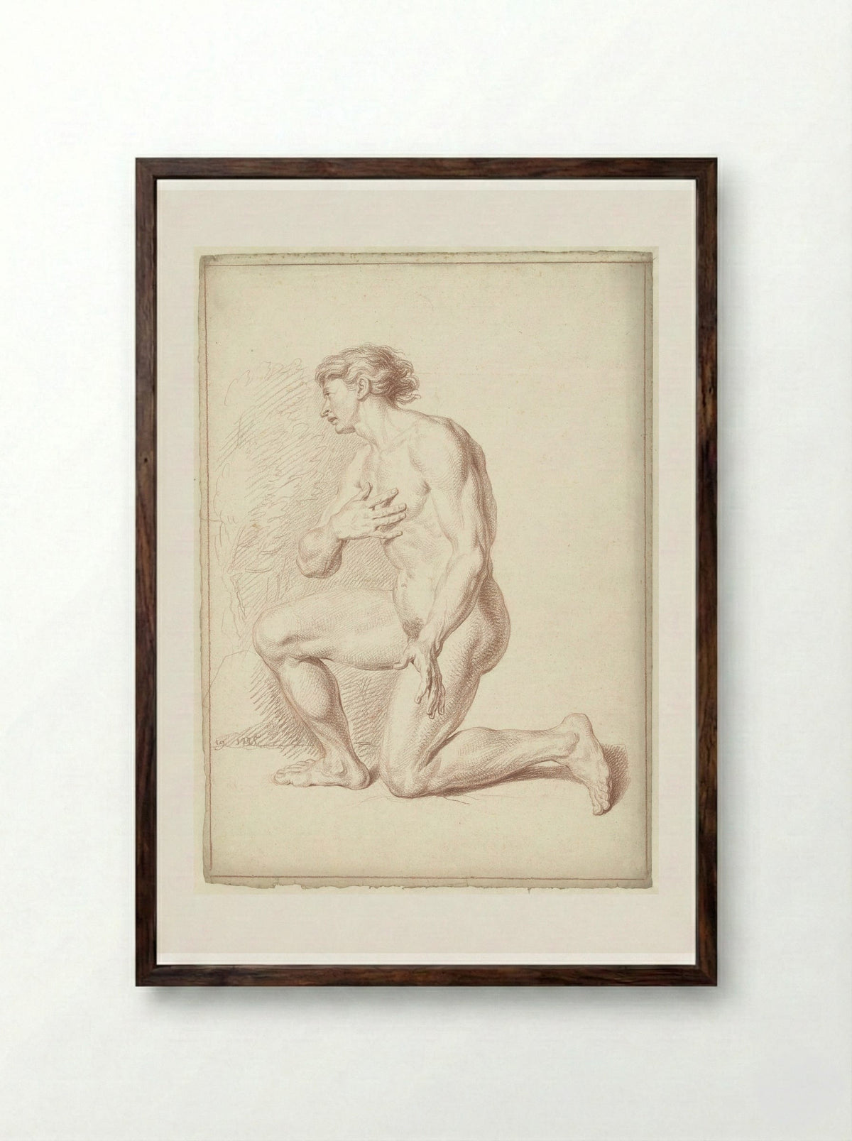 Mannelijk naakt, knielend, naar links - Louis Fabritius Dubourg - Framed Print Dark Wood