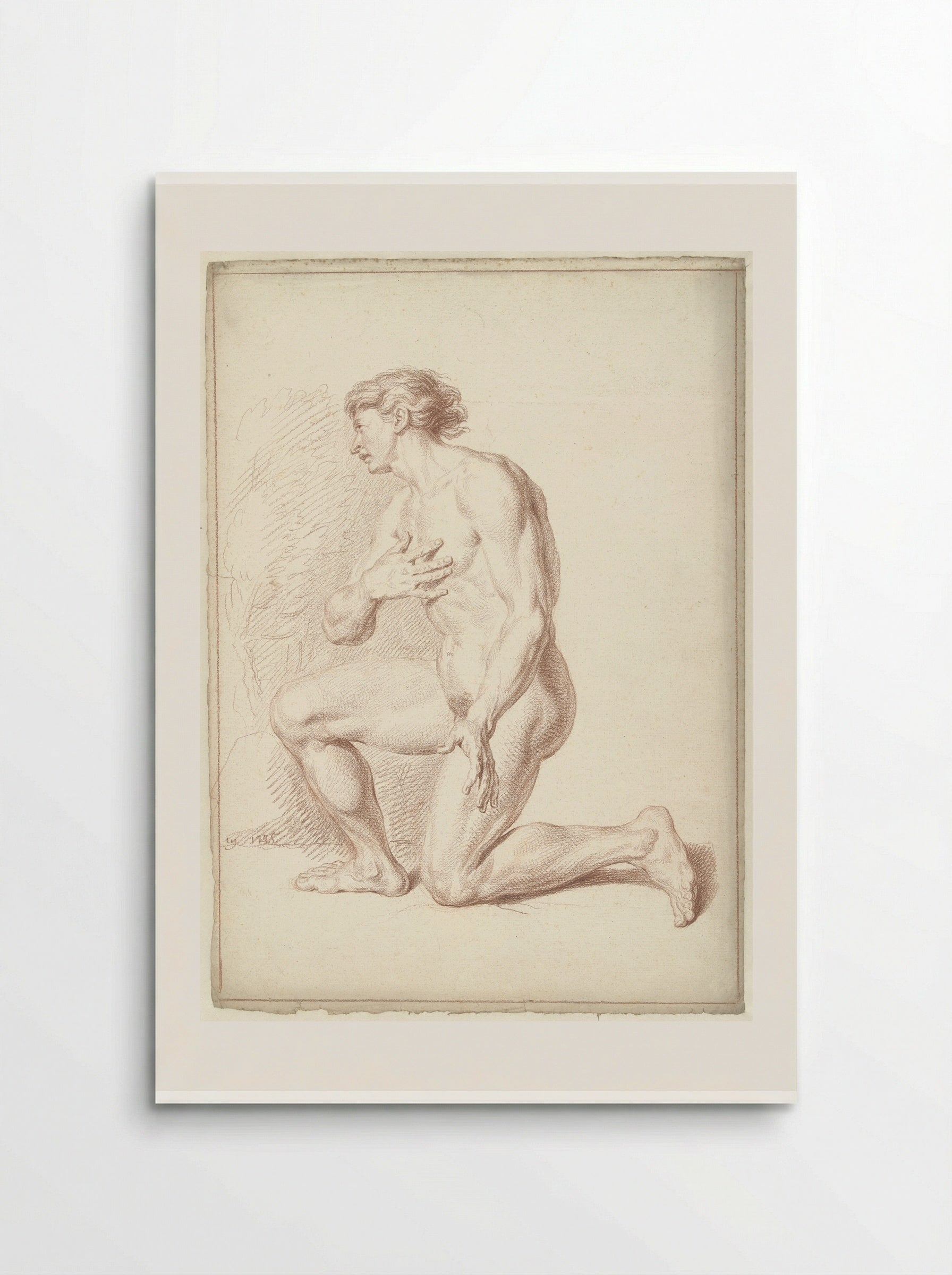 Mannelijk naakt, knielend, naar links - Louis Fabritius Dubourg - Poster