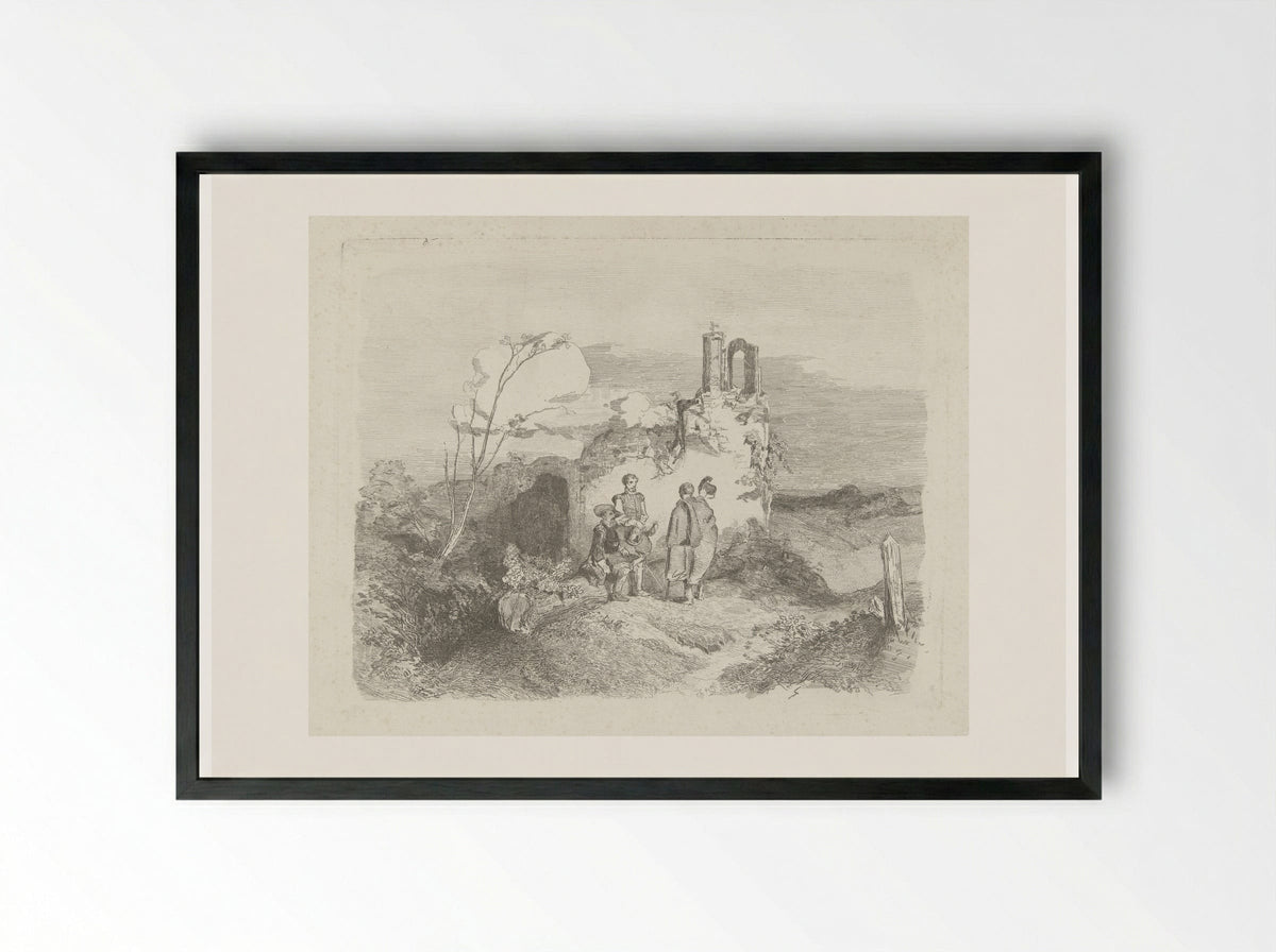 Mannen bij een ruïne (Men by a Ruin) - Charles Rochussen - Framed Print Black
