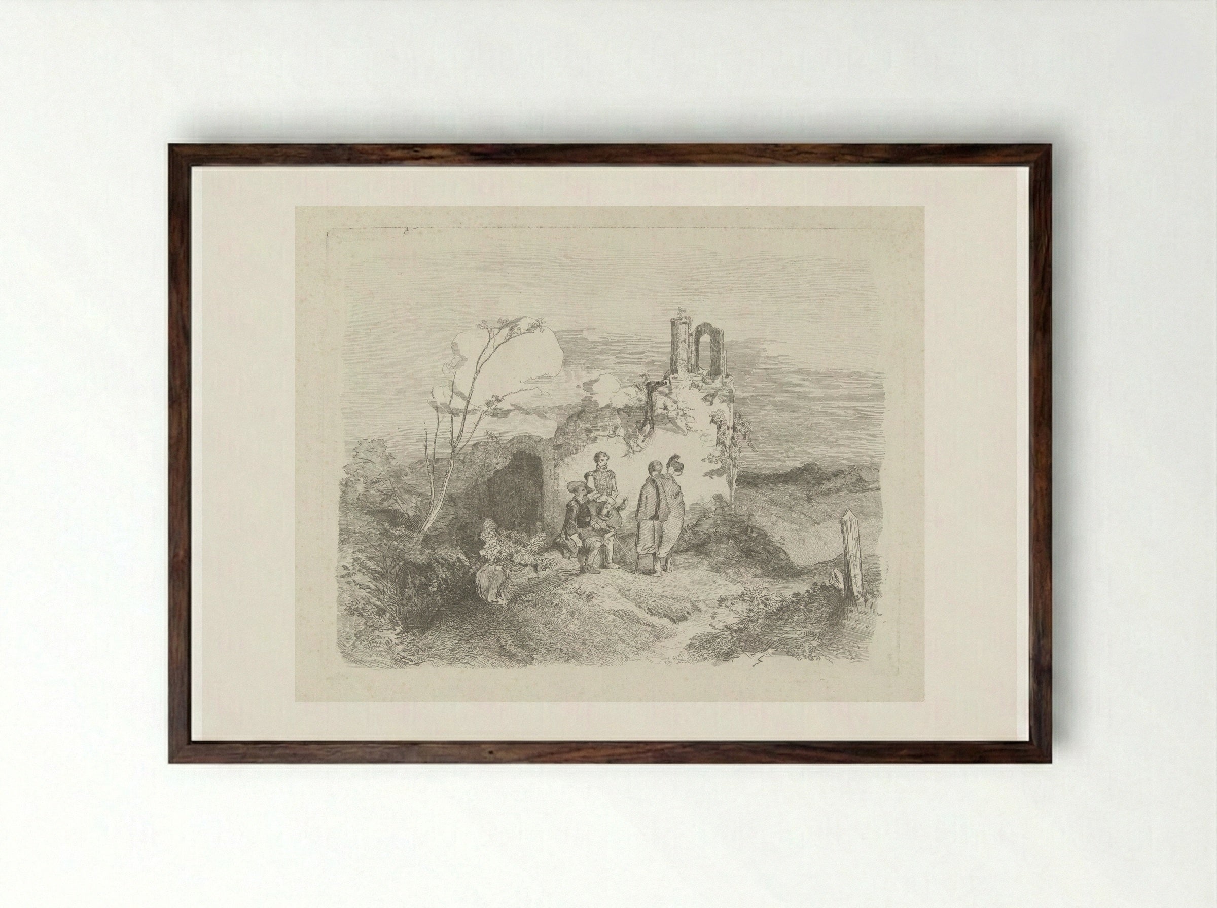 Mannen bij een ruïne (Men by a Ruin) - Charles Rochussen - Framed Print Dark Wood