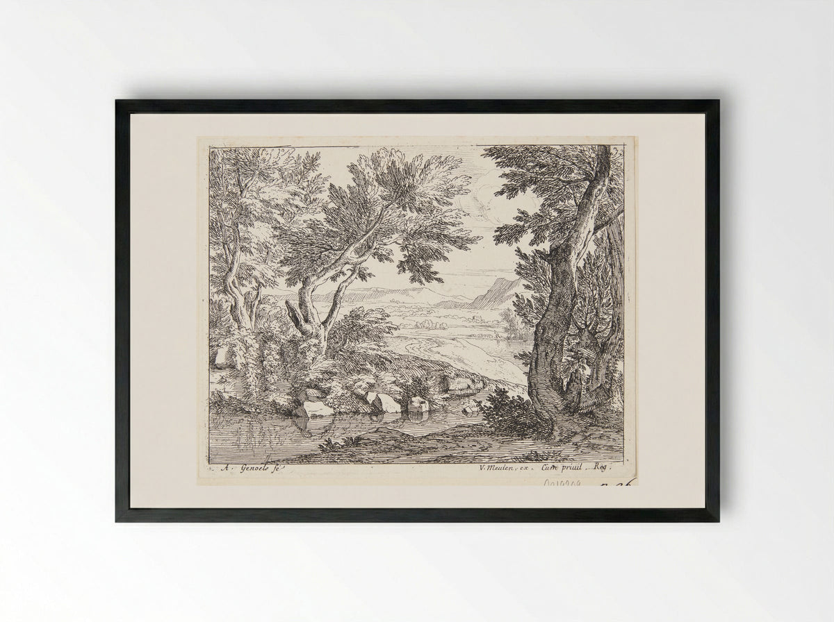 Mannen die een stuk hout dragen - Abraham Genoels (II) - Framed Print Black