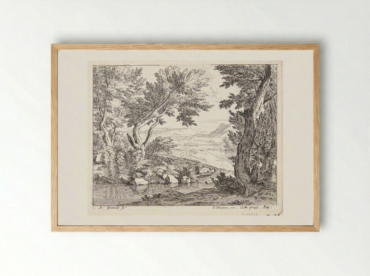 Mannen die een stuk hout dragen - Abraham Genoels (II) - Framed Print Wood