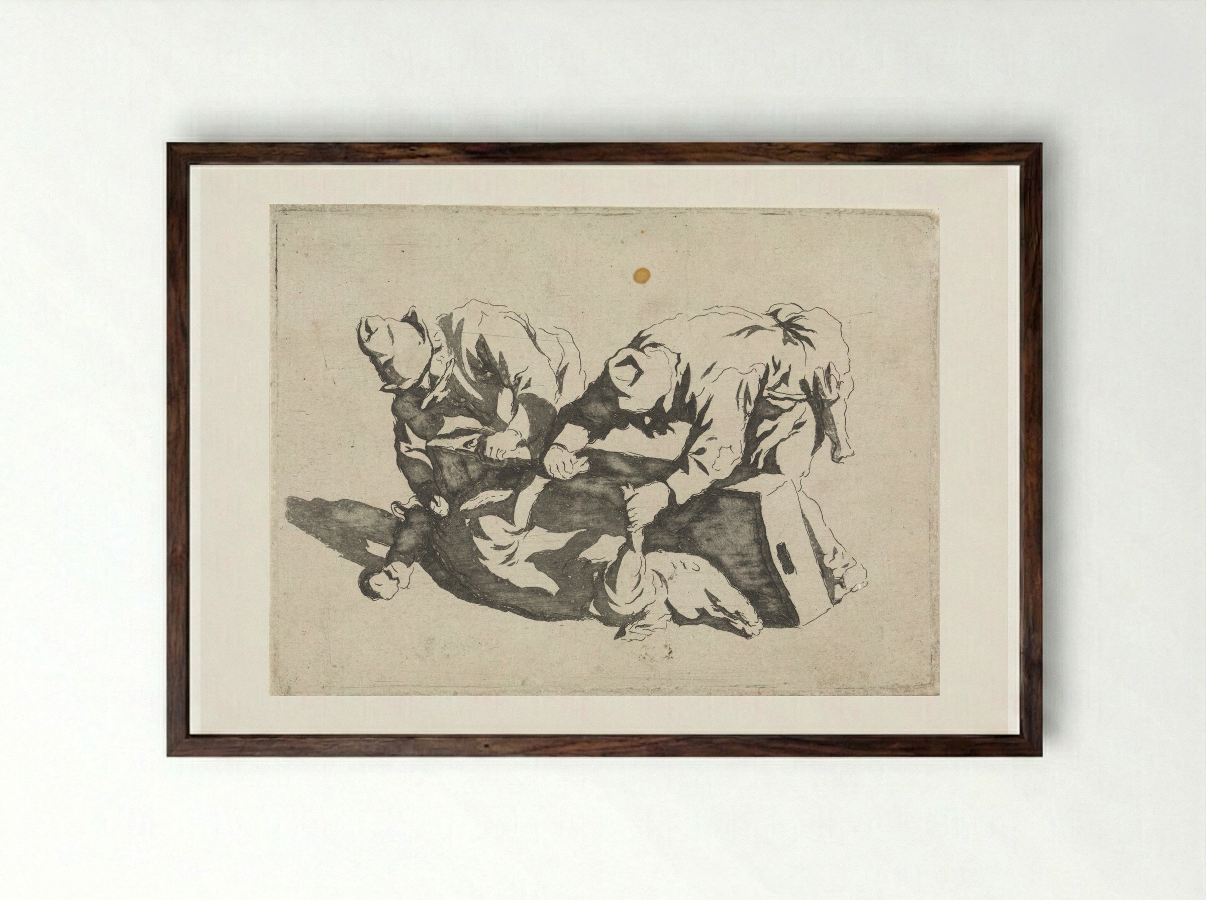 Mannen met een geslacht varken - David Pièrre Giottino Humbert de Superville - Framed Print Dark Wood