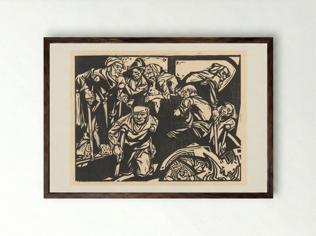 Mannen met krukken (Men with Crutches) - Johannes Josephus Aarts - Framed Print Dark Wood