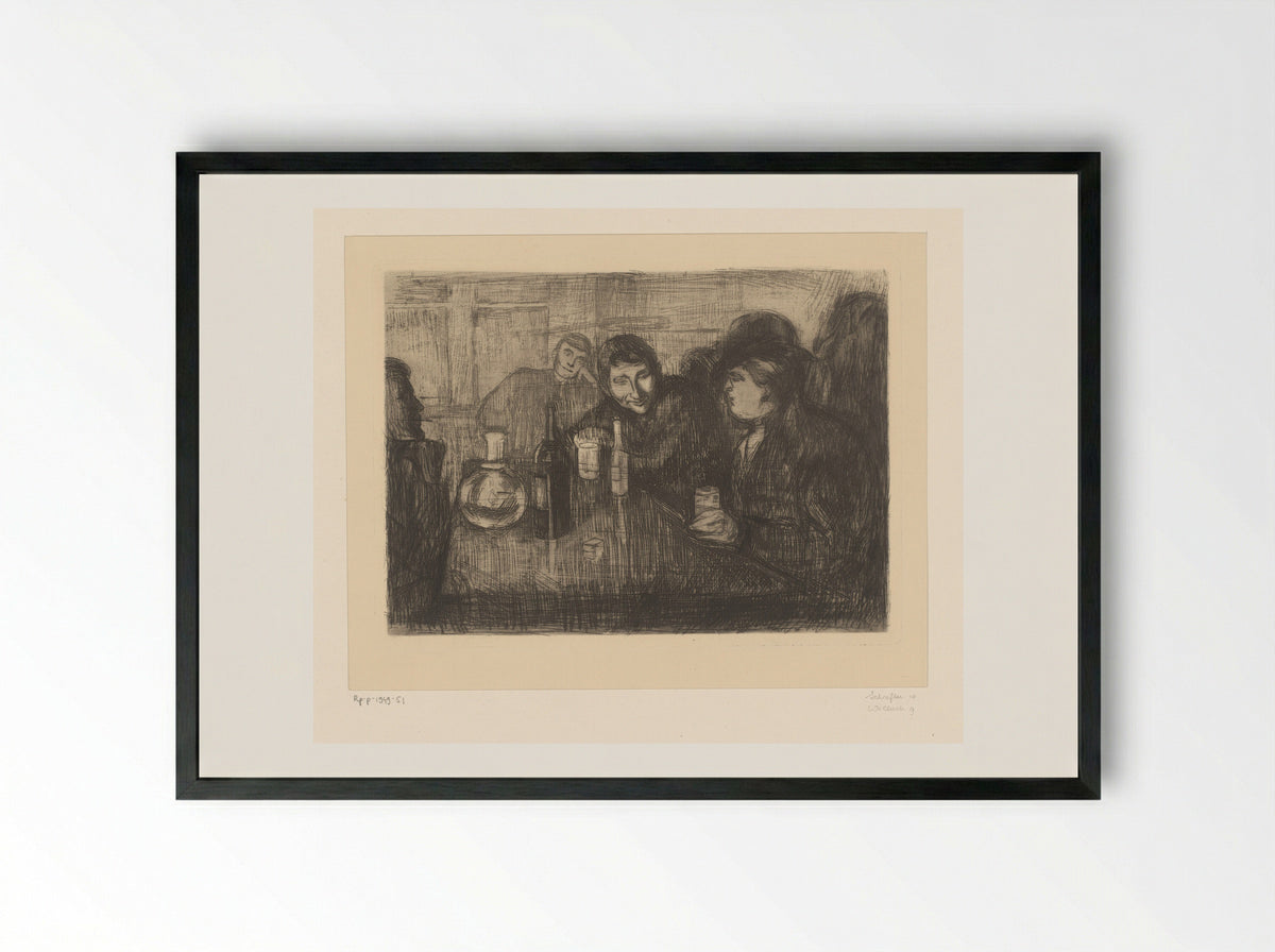 Mannen rond een tafel in een café - Edvard Munch - Framed Print Black