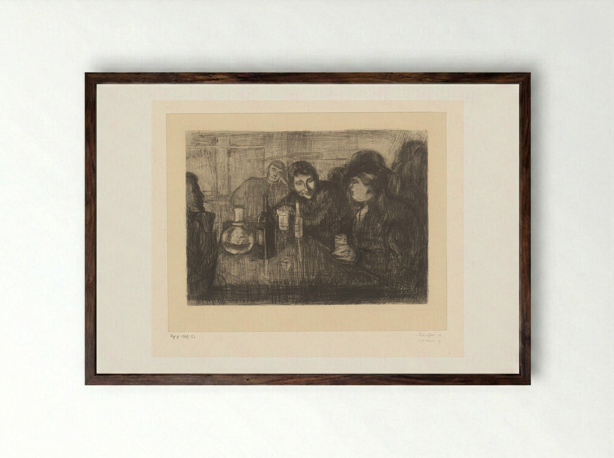 Mannen rond een tafel in een café - Edvard Munch - Framed Print Dark Wood