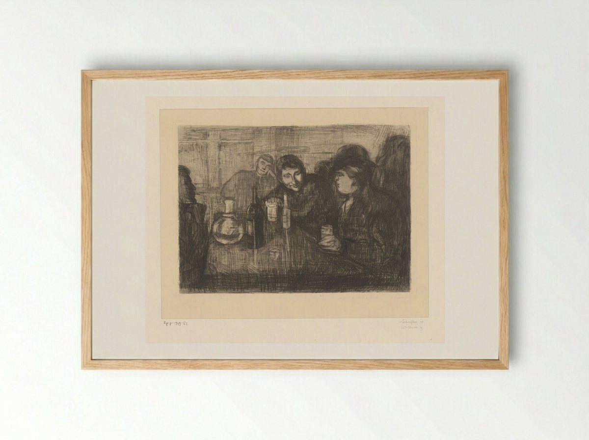 Mannen rond een tafel in een café - Edvard Munch - Framed Print Wood