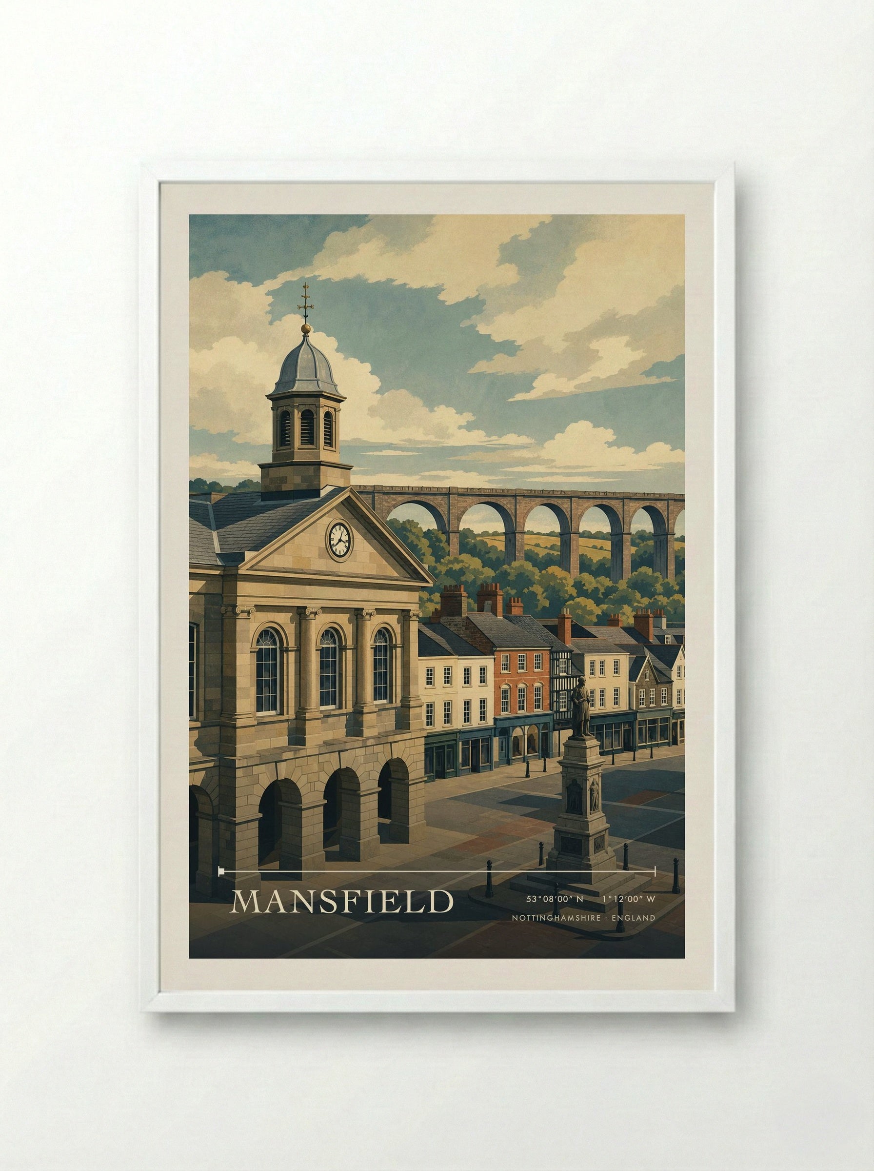 Mansfield Nottinghamshire England Travel Poster - Framed Print White