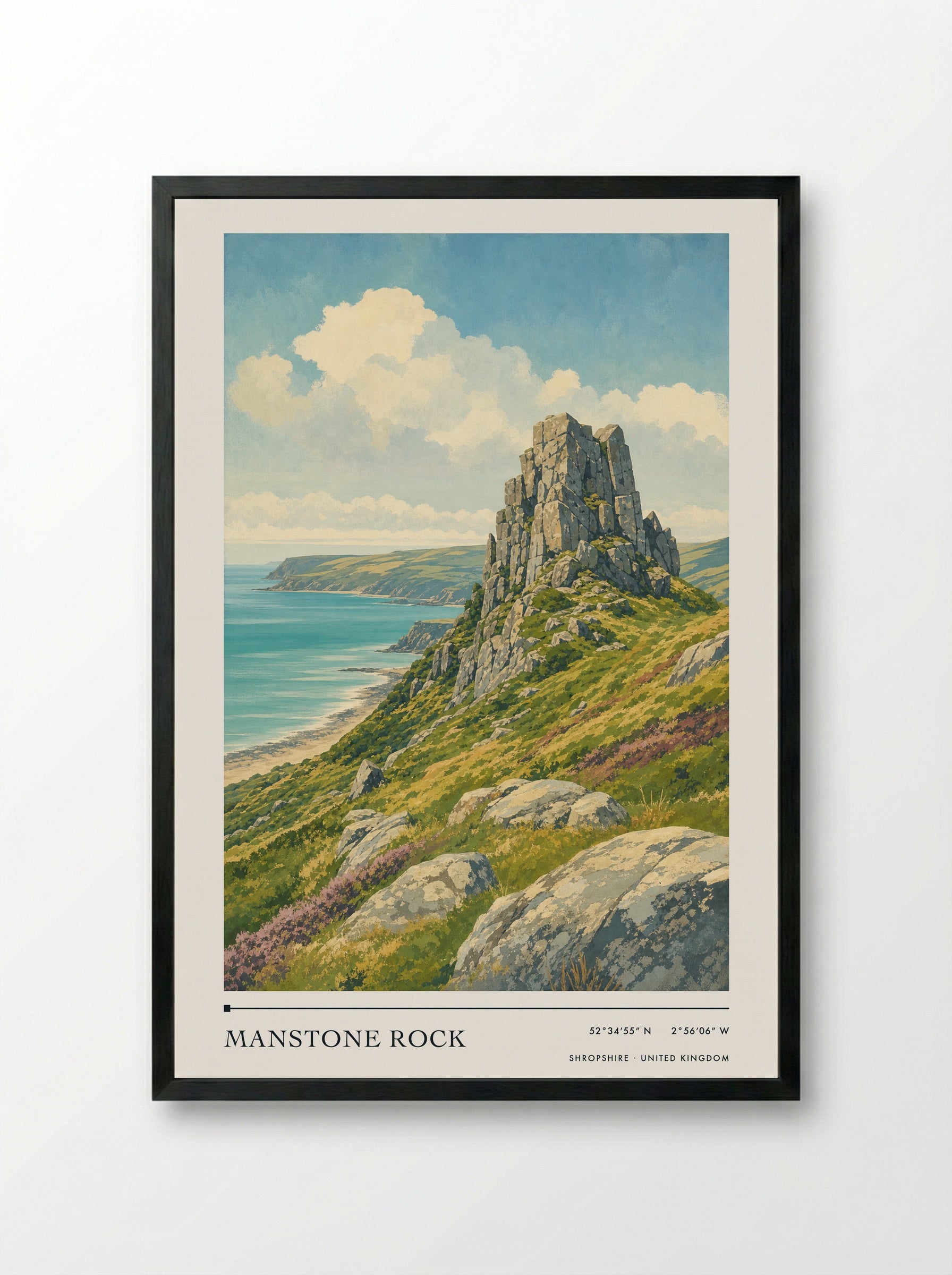 Manstone Rock Shropshire United Kingdom Travel Poster - Framed Print Black