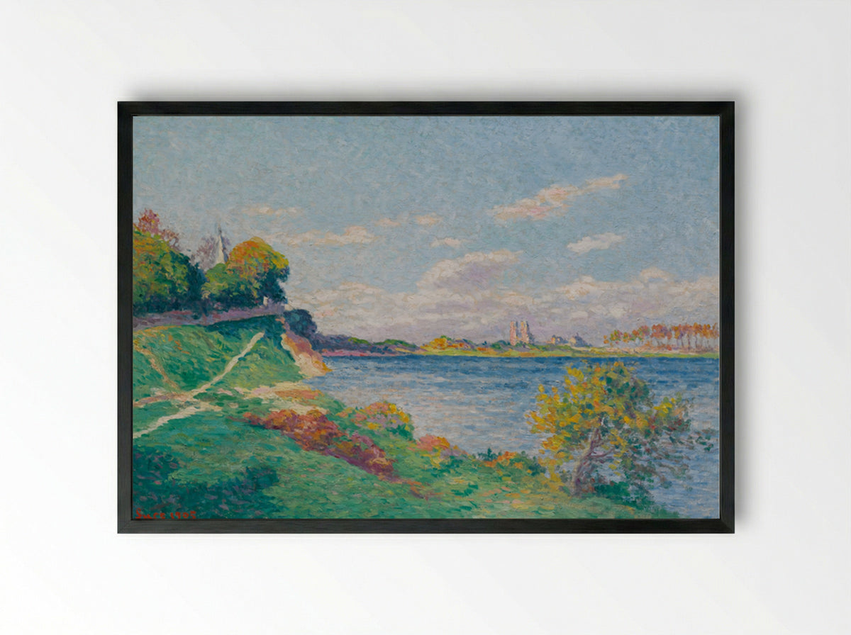 Mantes, Banks Of The Seine - Maximilien Luce - Framed Print Black