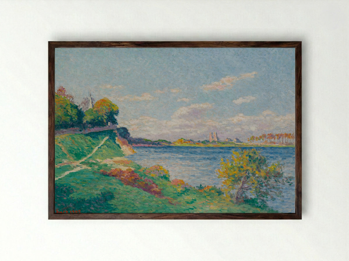 Mantes, Banks Of The Seine - Maximilien Luce - Framed Print Dark Wood