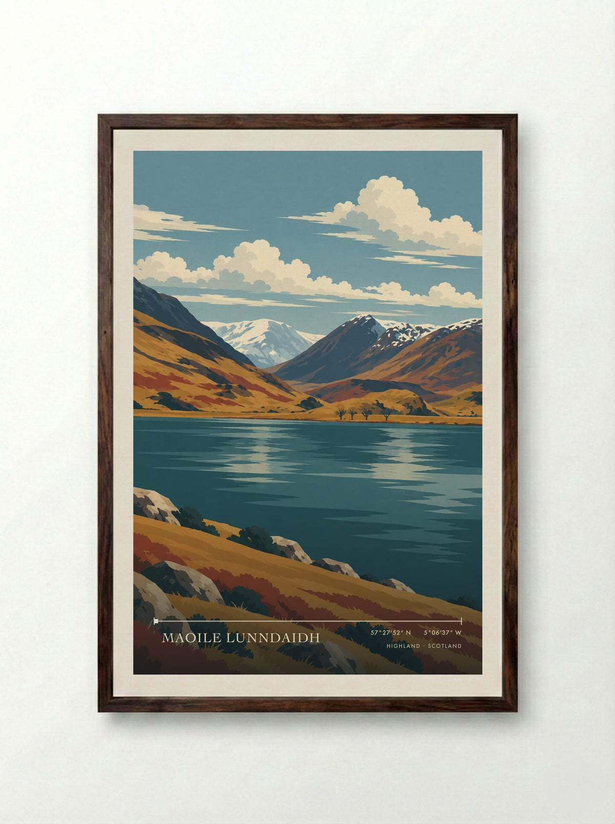 Maoile Lunndaidh, Highland | Travel Poster - Framed Print Dark Wood