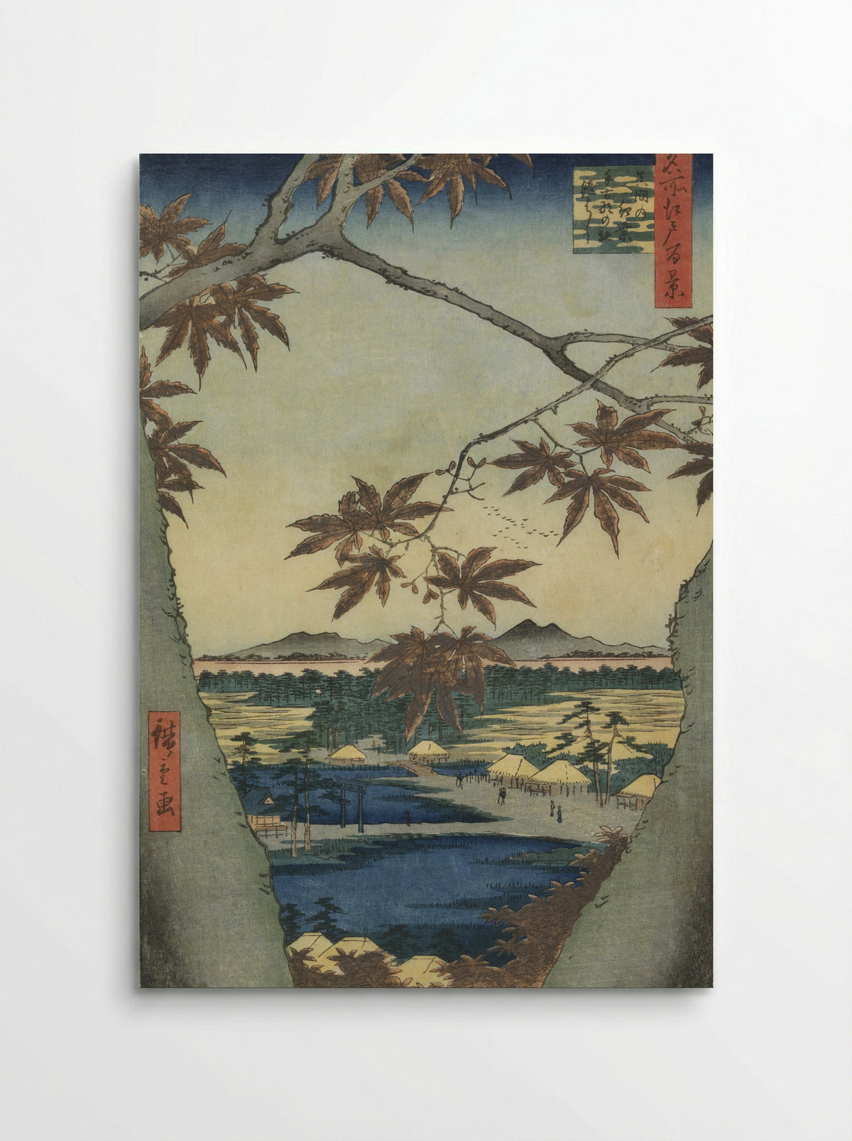 Maple Leaves at the Tekona Shrine, Mama - Utagawa Hiroshige - Poster