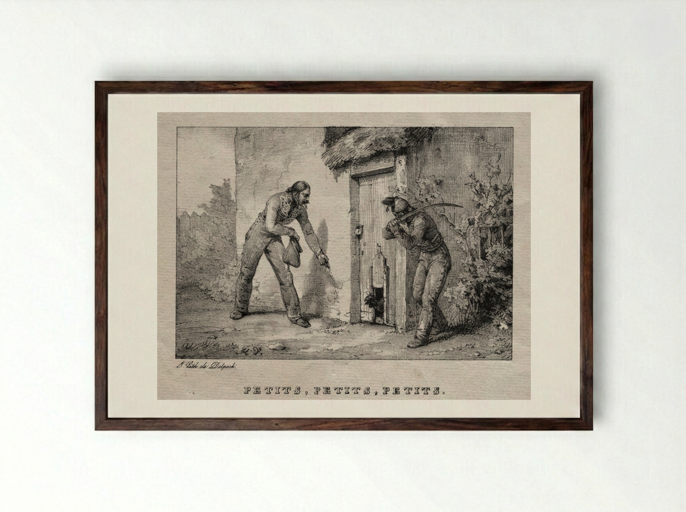 Marauders (Maraudeurs. Petits! Petits! Petits!) - Horace Vernet - Framed Print Dark Wood
