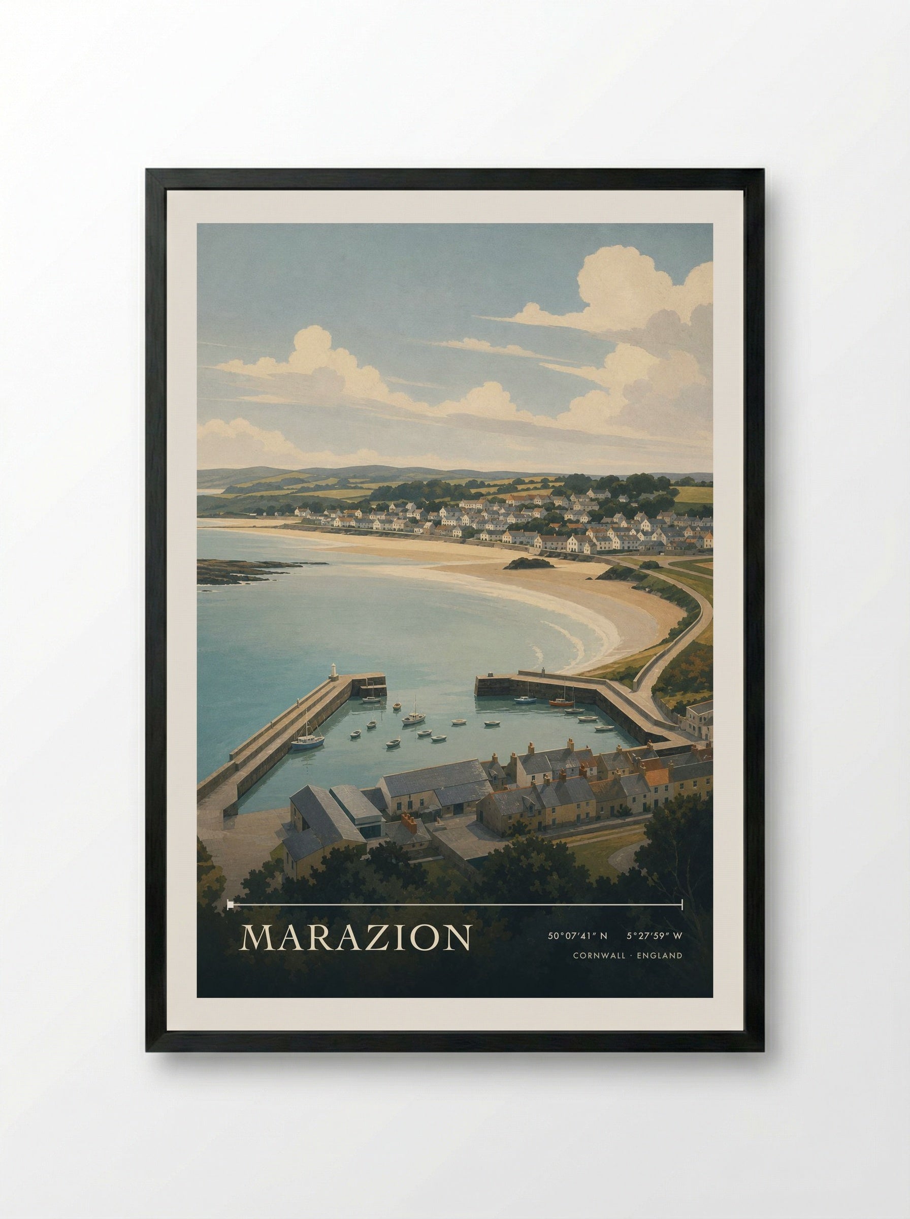 Marazion Cornwall England Travel Poster - Framed Print Black