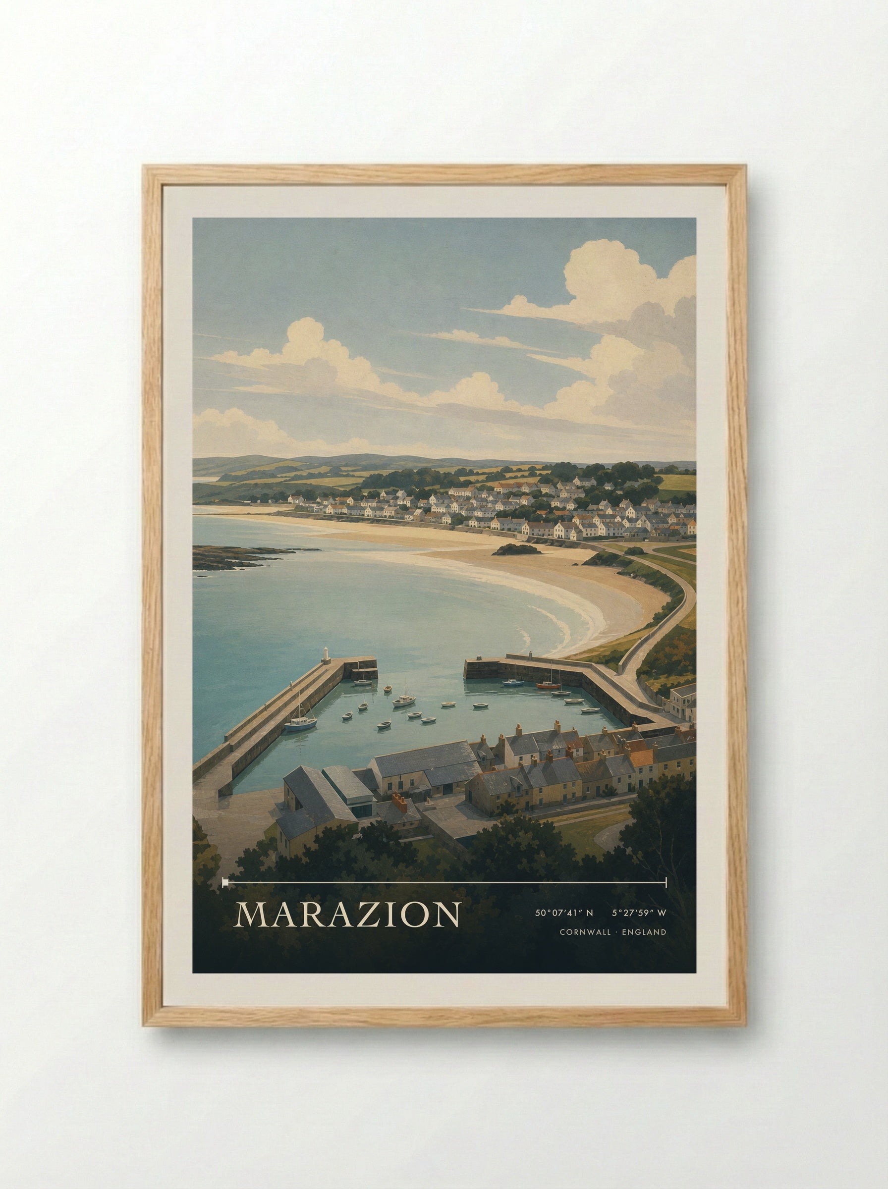 Marazion Cornwall England Travel Poster - Framed Print Wood