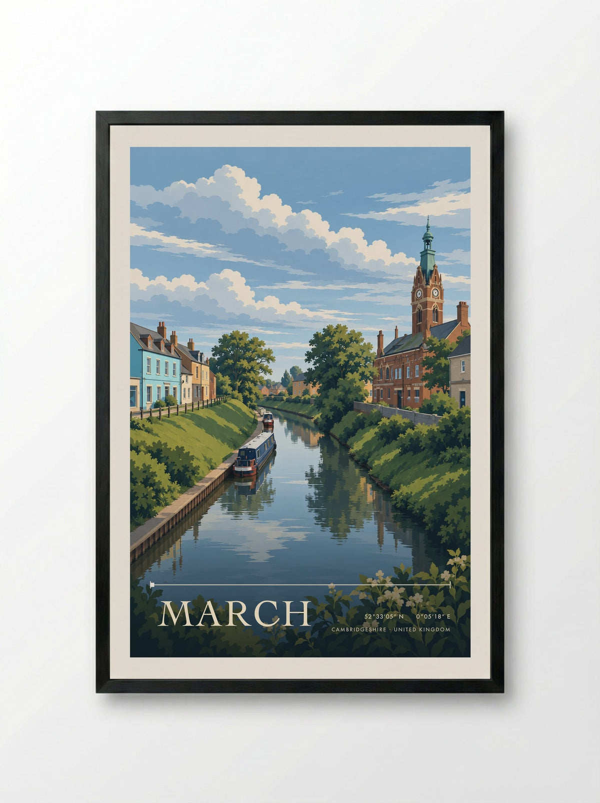 March, Cambridgeshire | Travel Poster - Framed Print Black