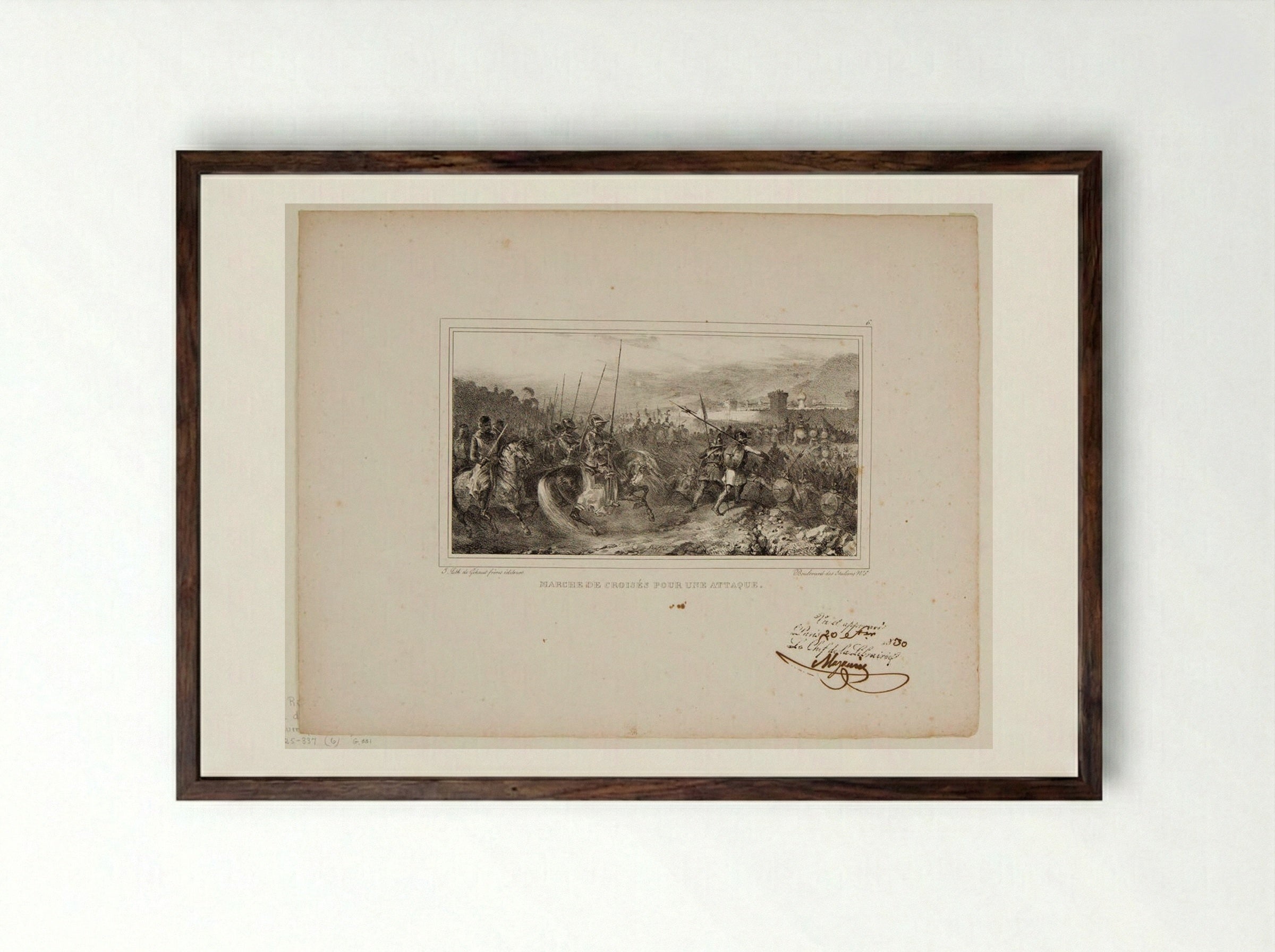 March of the Crusaders for an Attack - Denis-Auguste-Marie Raffet - Framed Print Dark Wood