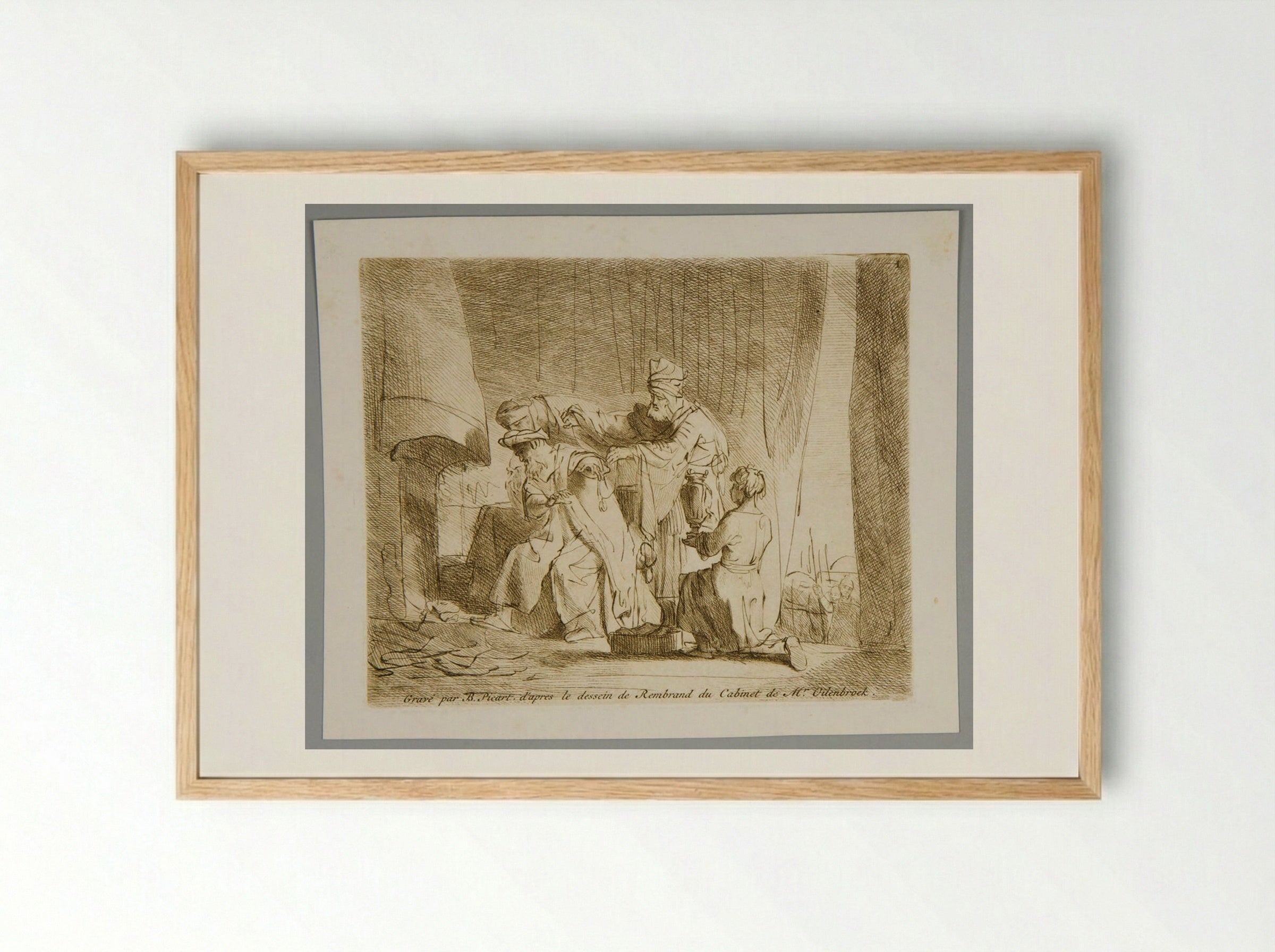 Marcus Curius Dentatus Refusing the Gifts of the Samnites - Bernard Picart - Framed Print Wood