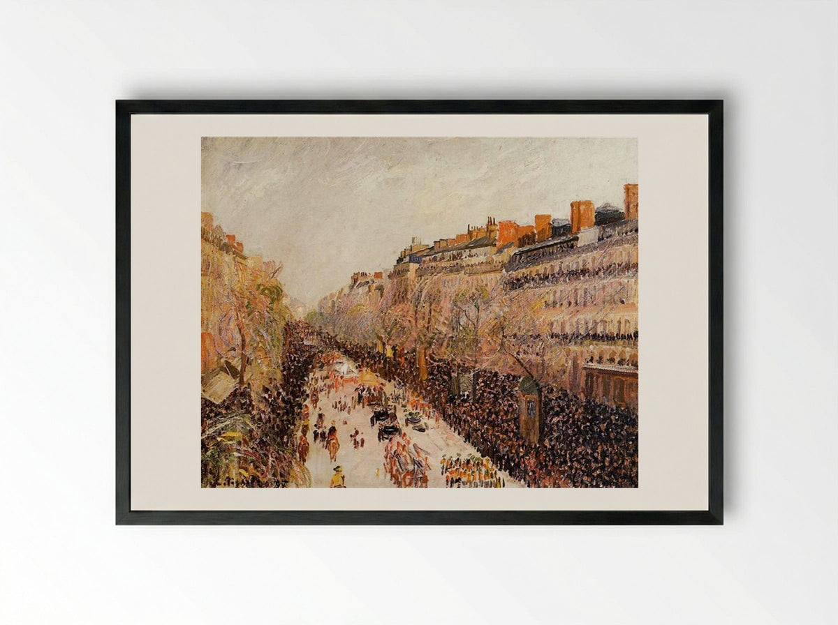 Mardi Gras on the Boulevards - Camille Pissarro - Framed Print Black