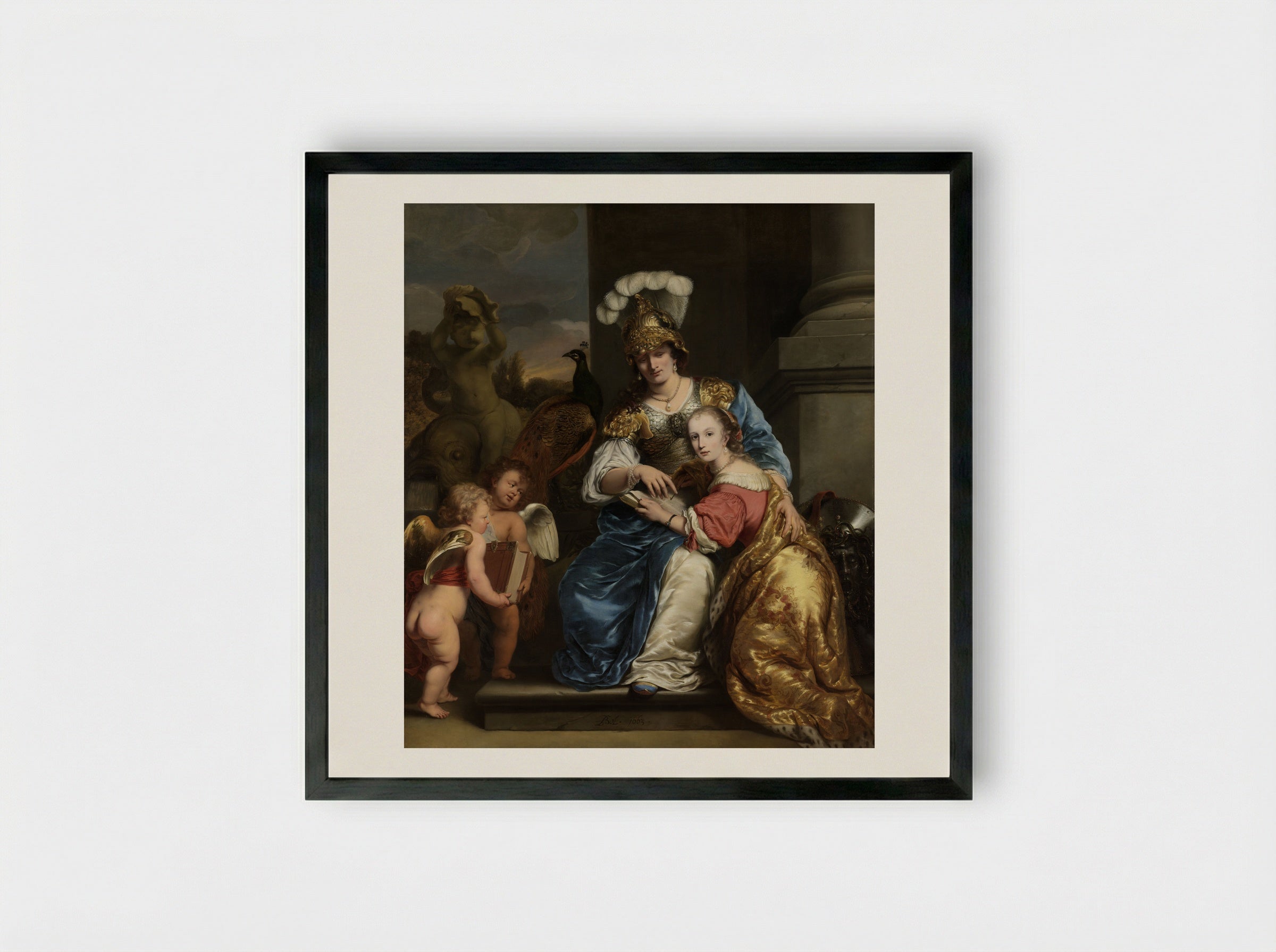 Margarita Trip as Minerva Instructing her Sister Anna Maria Trip - Ferdinand Bol - Framed Print Black