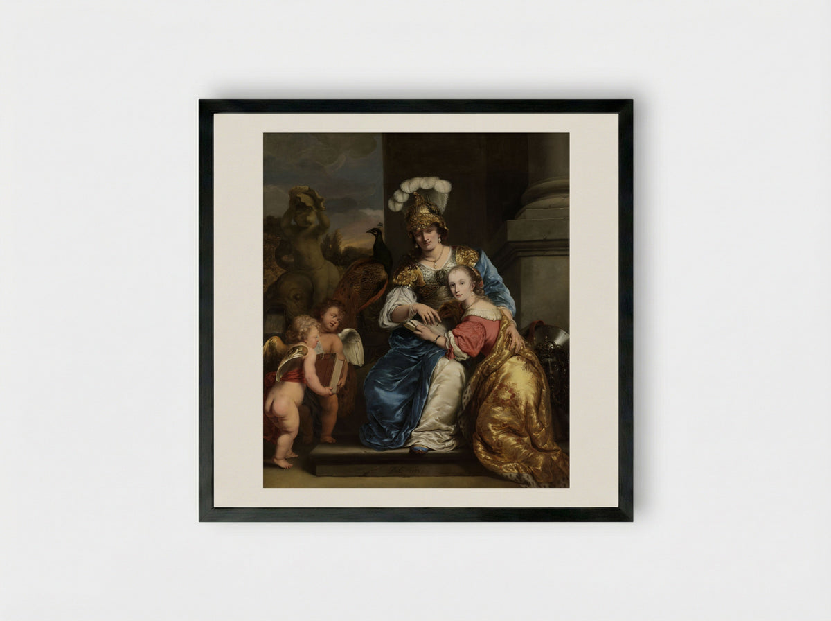 Margarita Trip as Minerva Instructing her Sister Anna Maria Trip - Ferdinand Bol - Framed Print Black