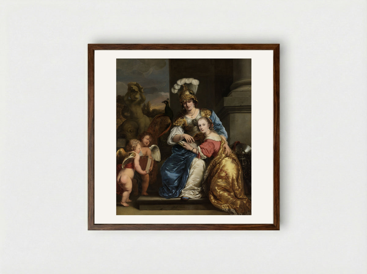 Margarita Trip as Minerva Instructing her Sister Anna Maria Trip - Ferdinand Bol - Framed Print Dark Wood