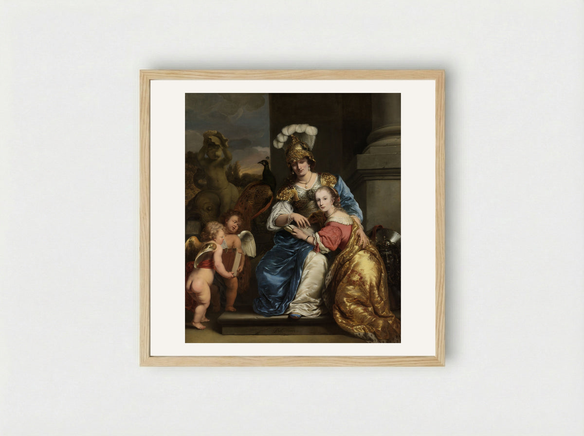 Margarita Trip as Minerva Instructing her Sister Anna Maria Trip - Ferdinand Bol - Framed Print Wood