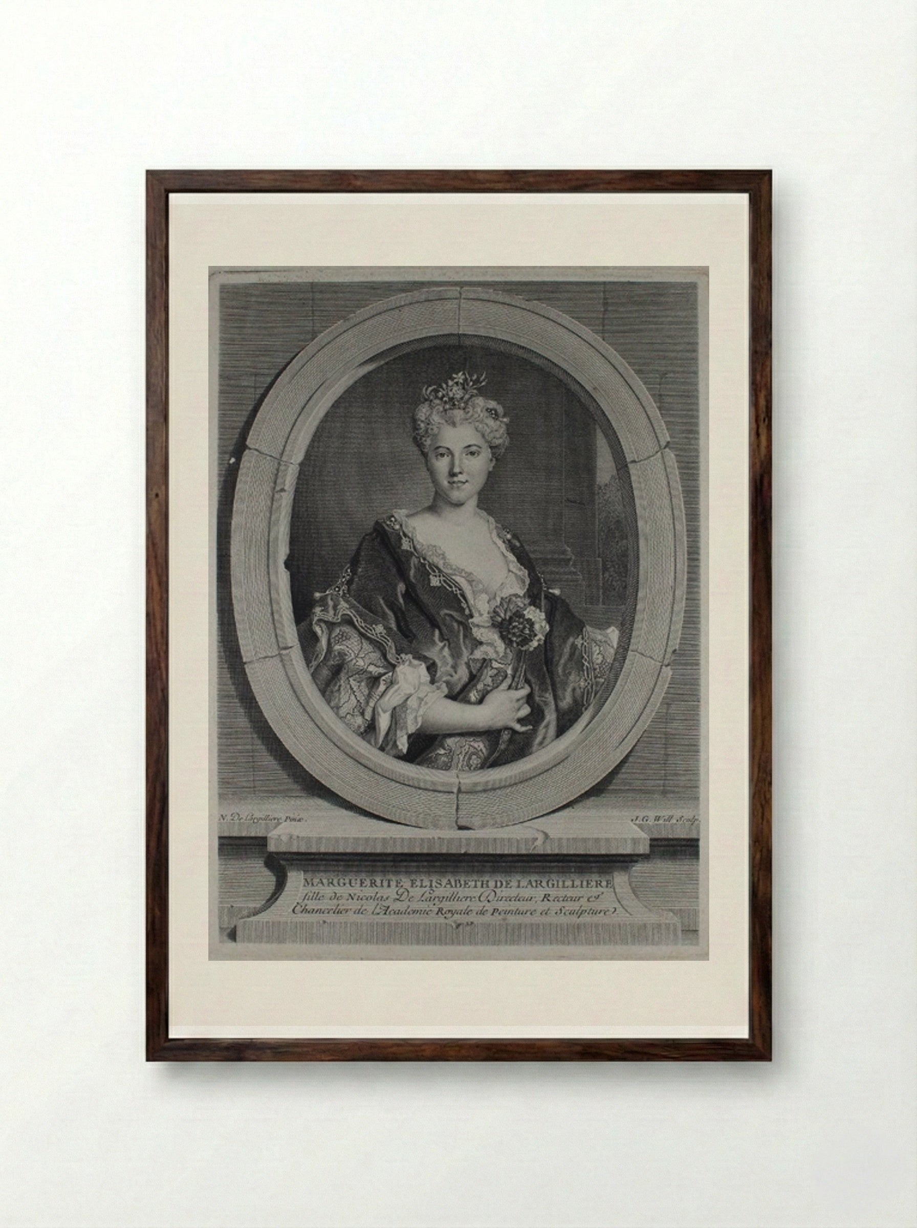 Marguerite Élisabeth de Largillière - Johann Georg Wille - Framed Print Dark Wood