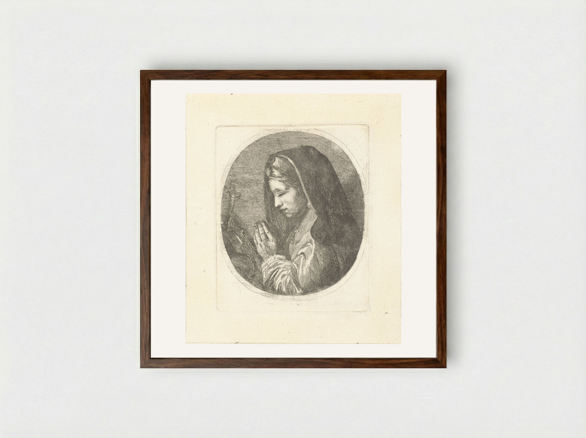 Maria Magdalena in gebed - Louis Bernard Coclers - Framed Print Dark Wood
