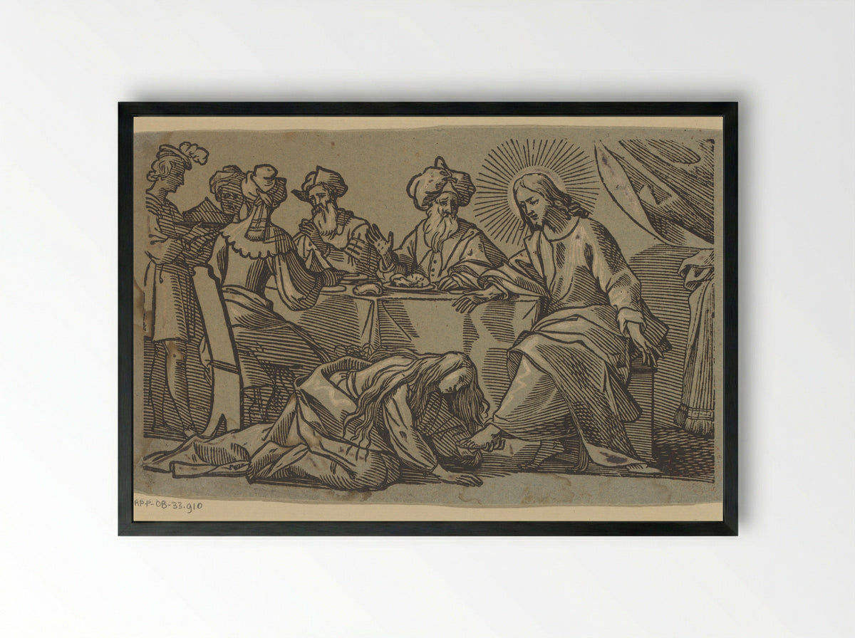 Maria Magdalena zalft de voeten van Christus - Duval - Framed Print Black