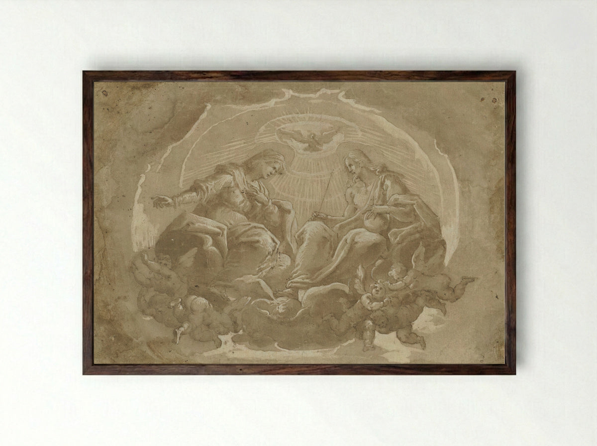 Maria als middelares en Christus als Heer der Wereld - Pier Francesco Morazzone - Framed Print Dark Wood