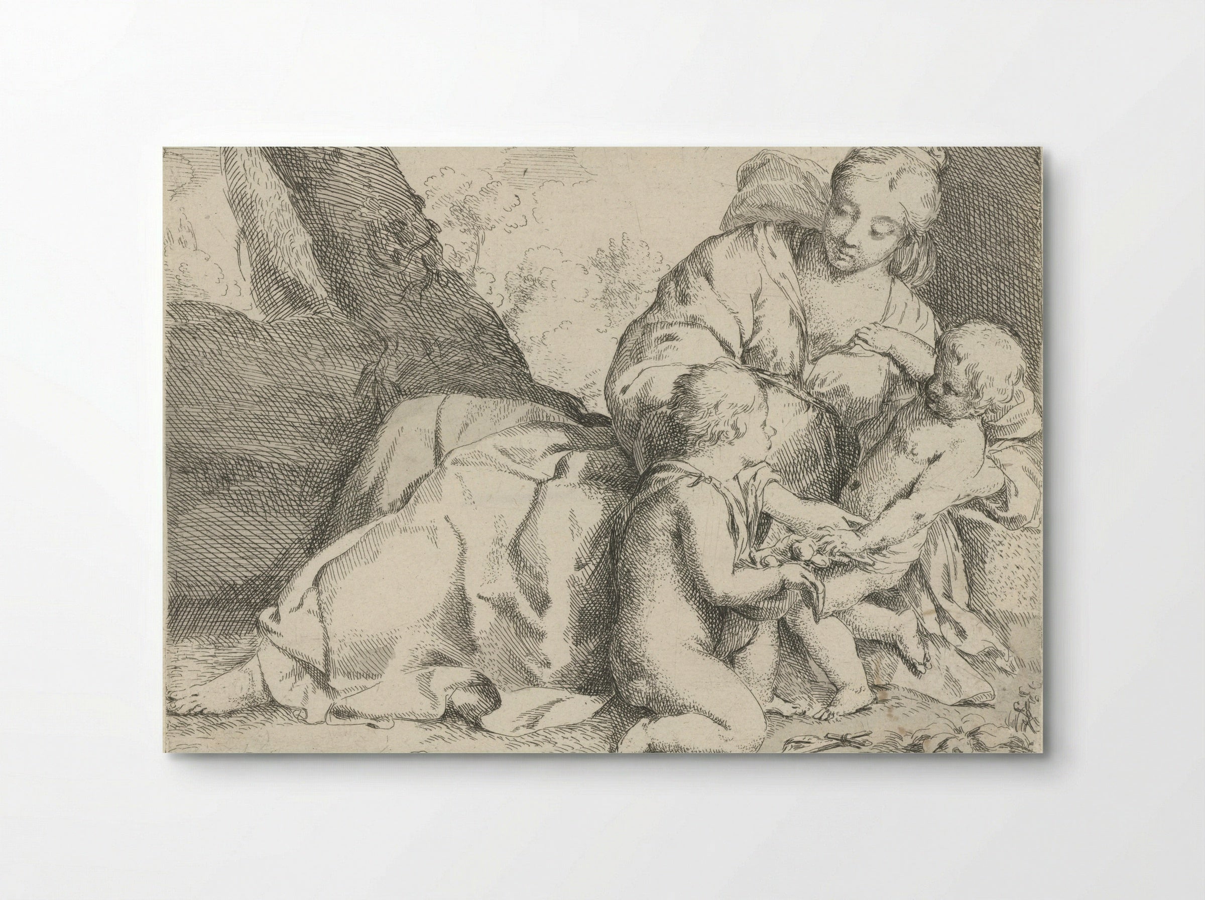 Maria met Christuskind en Johannes de Doper - Jan Miel - Poster