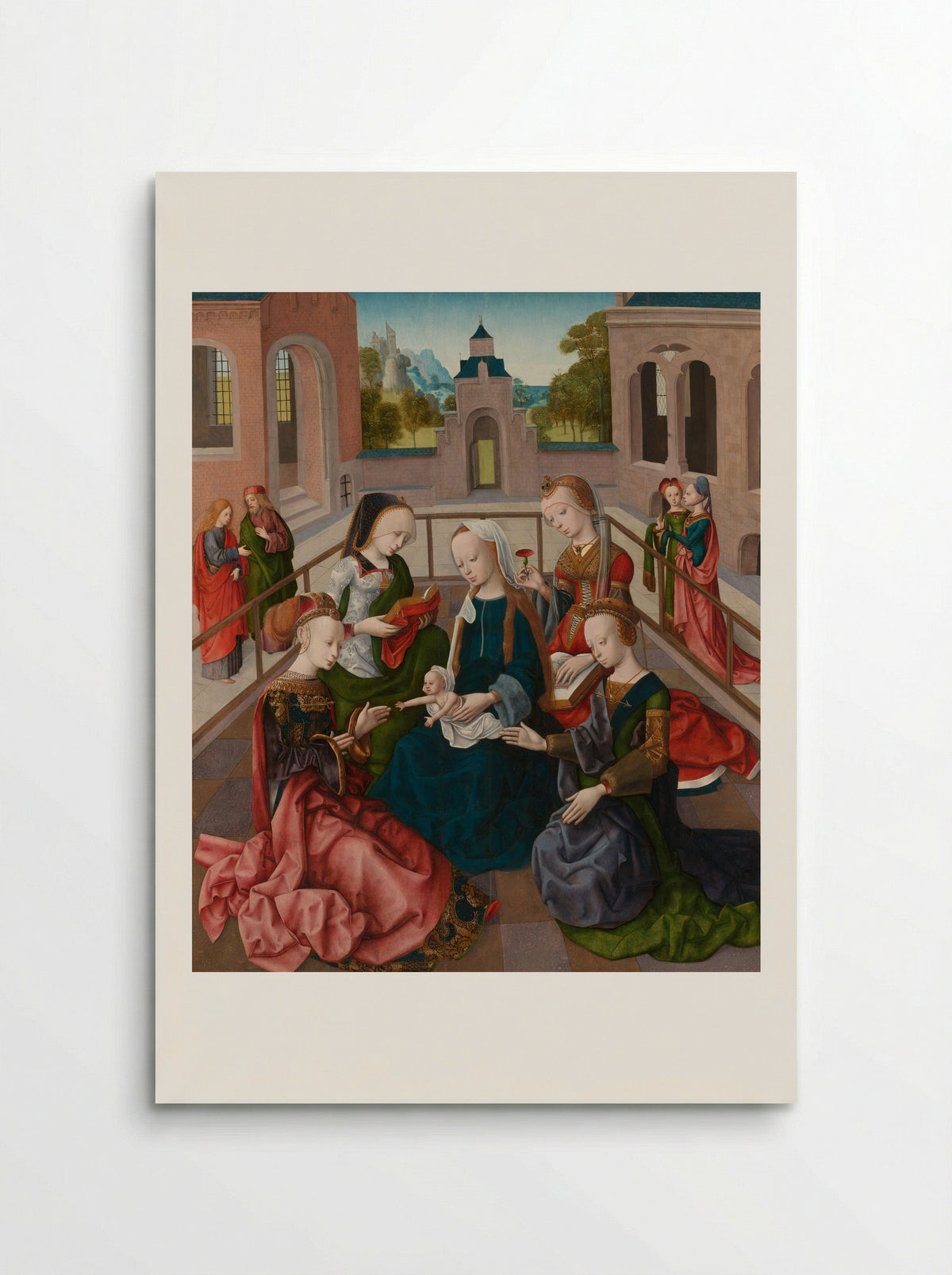 Maria met Jezus en vier heilige maagden - Master of the Virgo inter Virgines - Poster