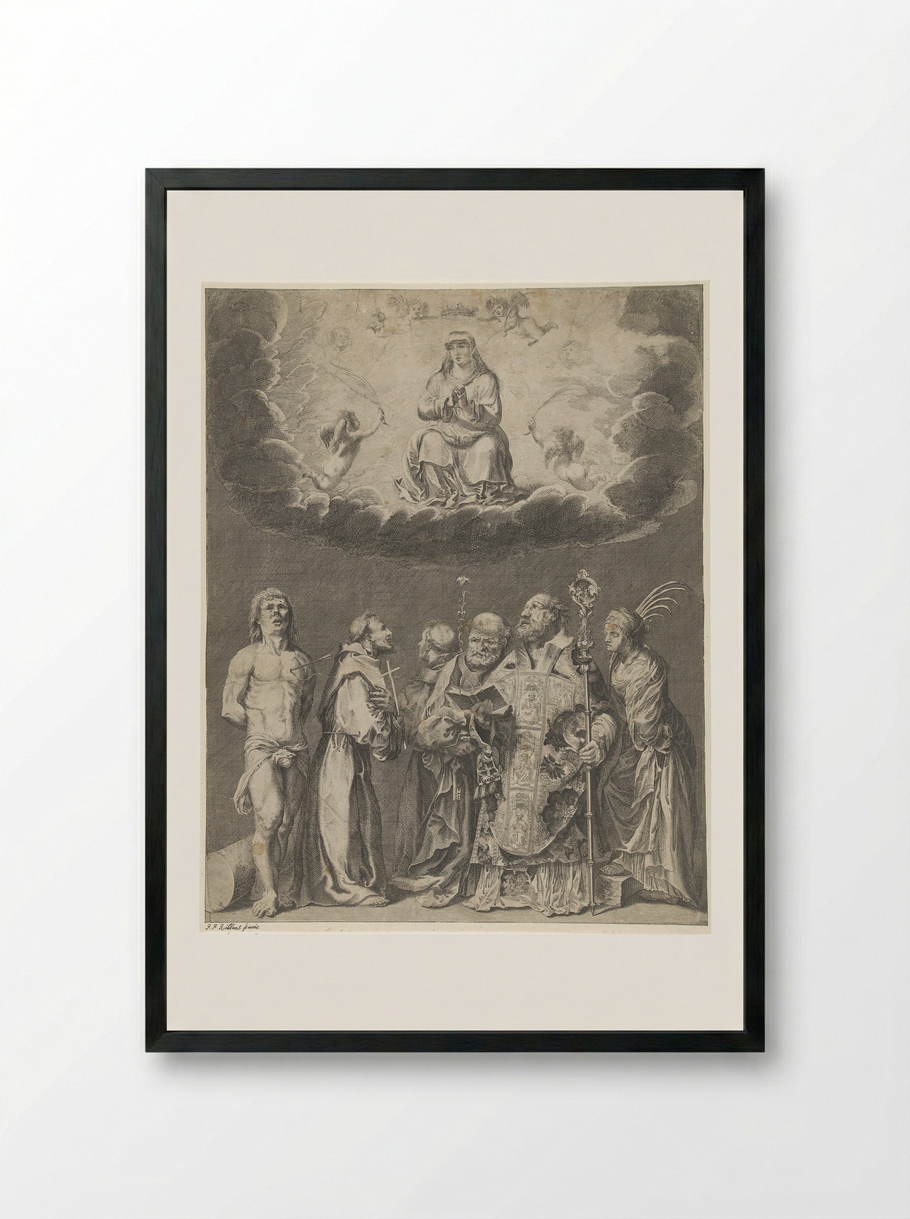 Maria met heiligen - Pieter Nolpe - Framed Print Black