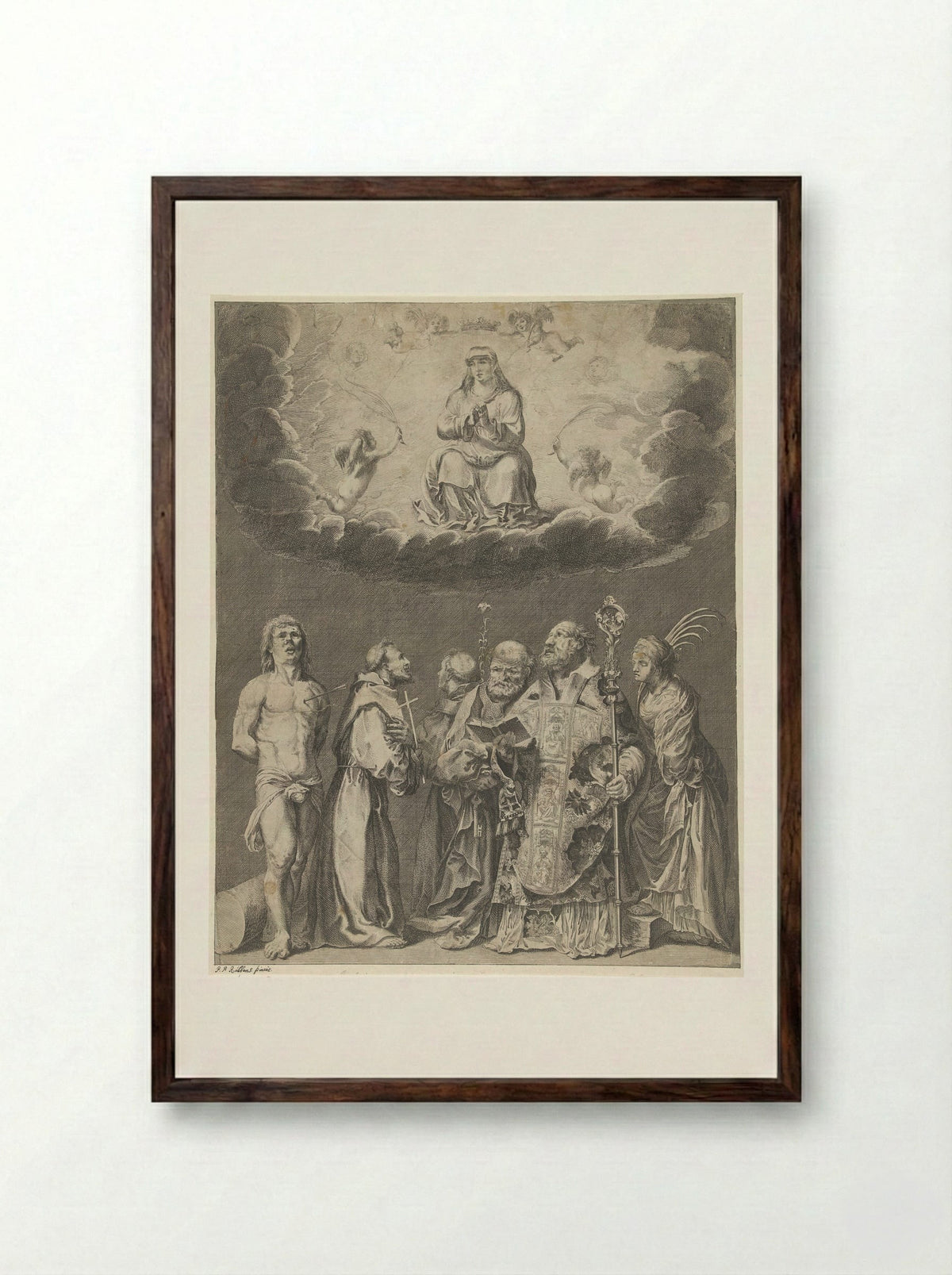 Maria met heiligen - Pieter Nolpe - Framed Print Dark Wood