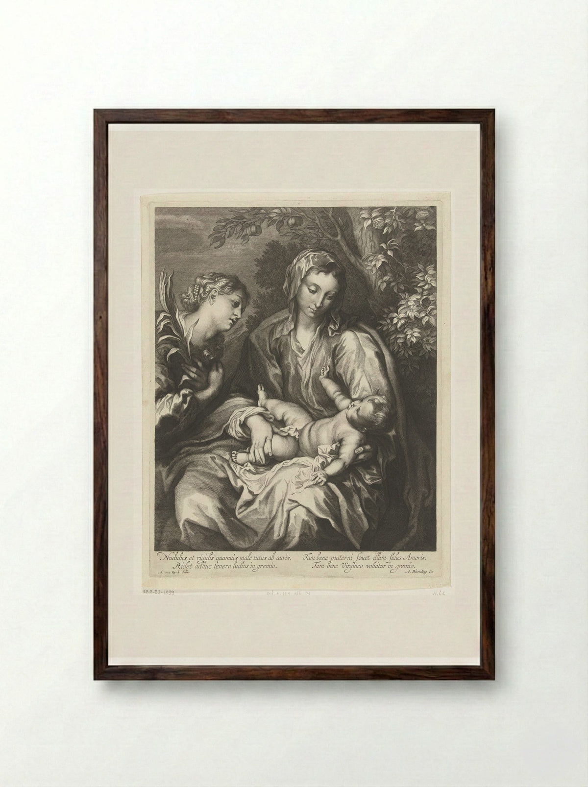 Maria met het Kind en de H. Catharina - Abraham Bloteling - Framed Print Dark Wood