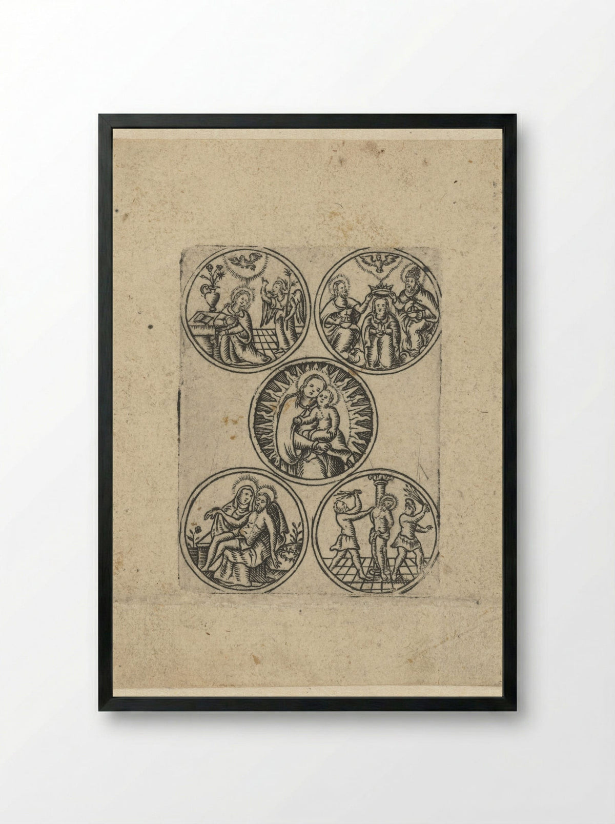 Maria met kind en vier scènes uit haar leven - Monogrammist S - Framed Print Black