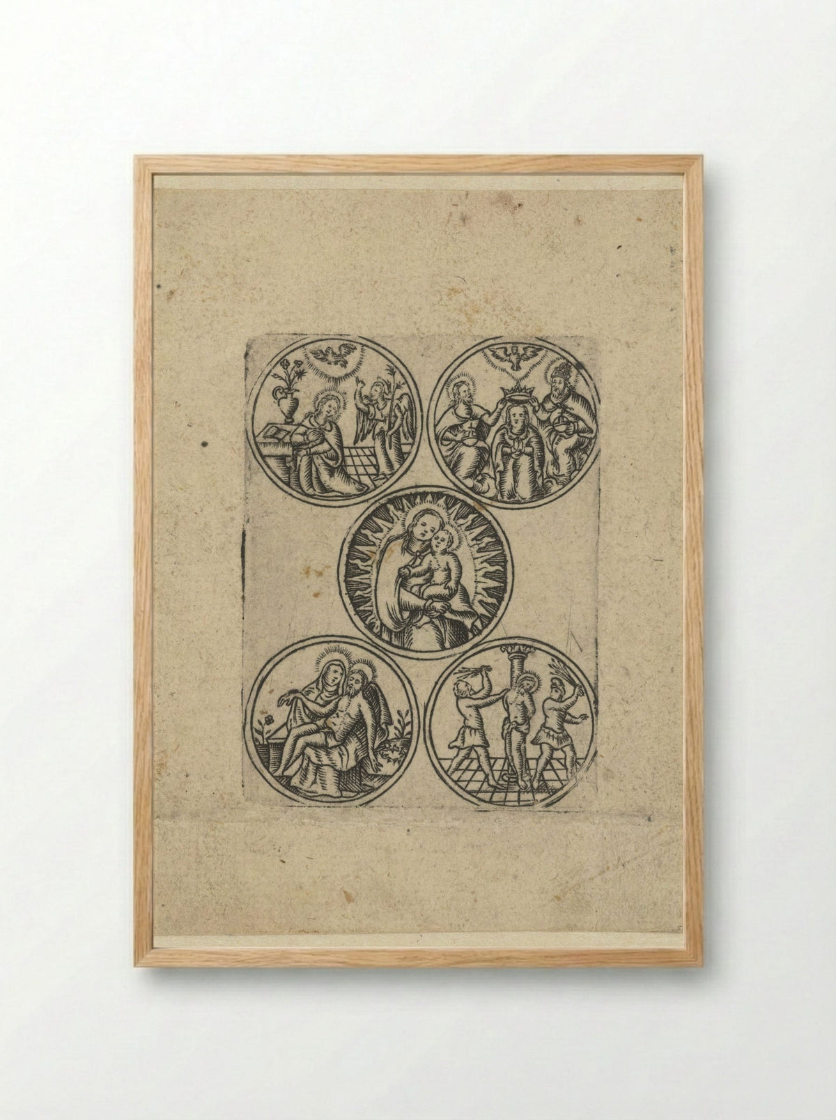 Maria met kind en vier scènes uit haar leven - Monogrammist S - Framed Print Wood