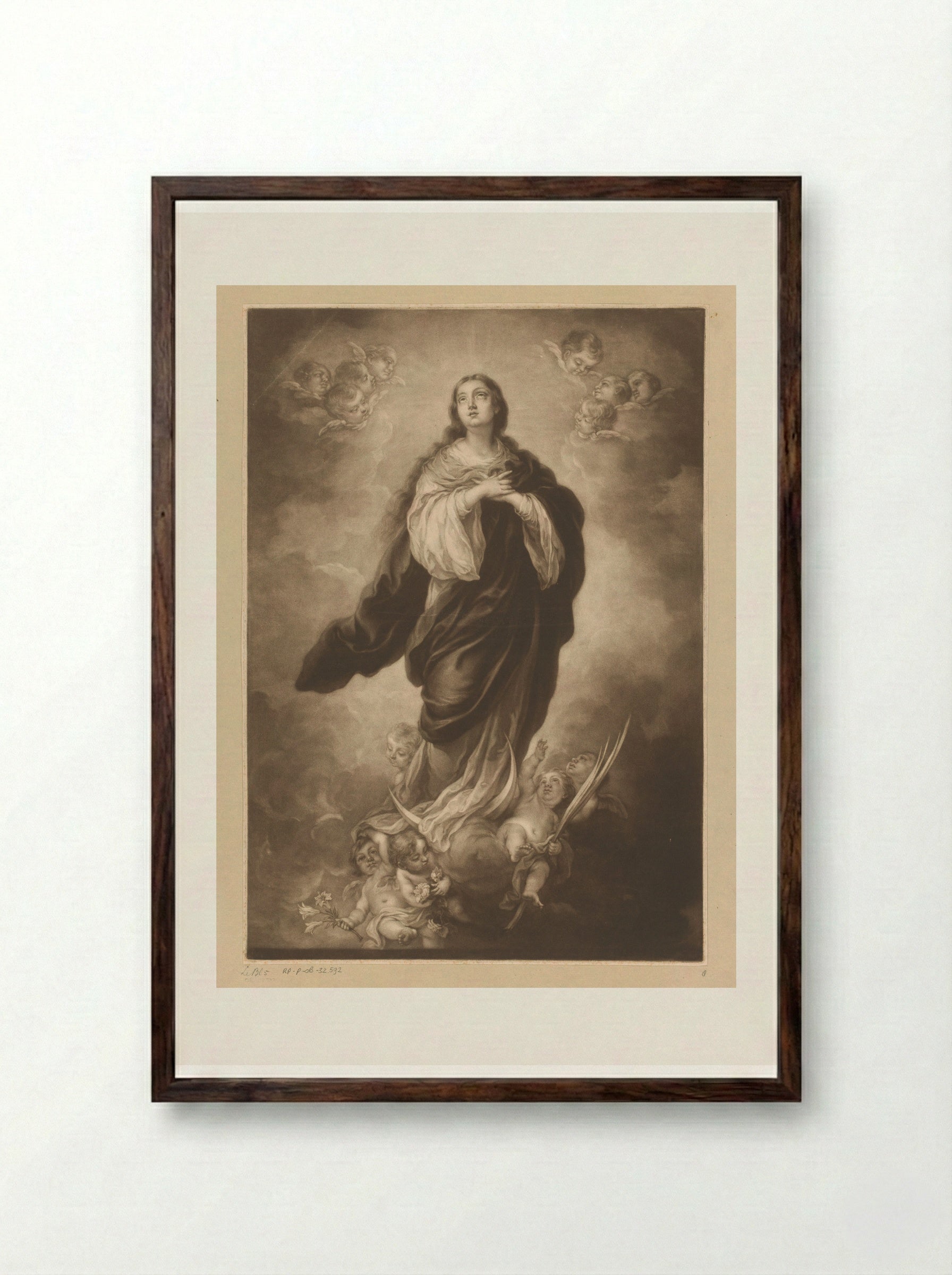 Maria van de Onbevlekte Ontvangenis - James McArdell - Framed Print Dark Wood