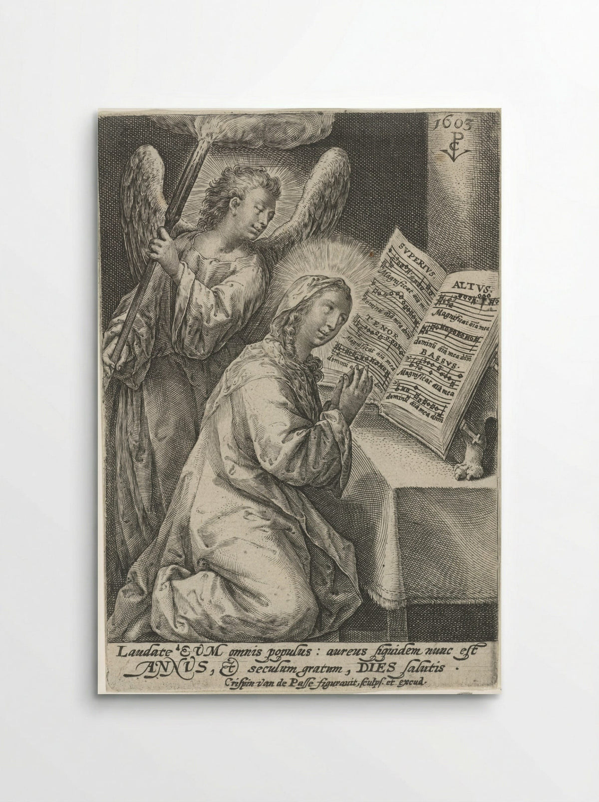 Maria vergezeld door engel - Crispijn van de Passe (I) - Poster